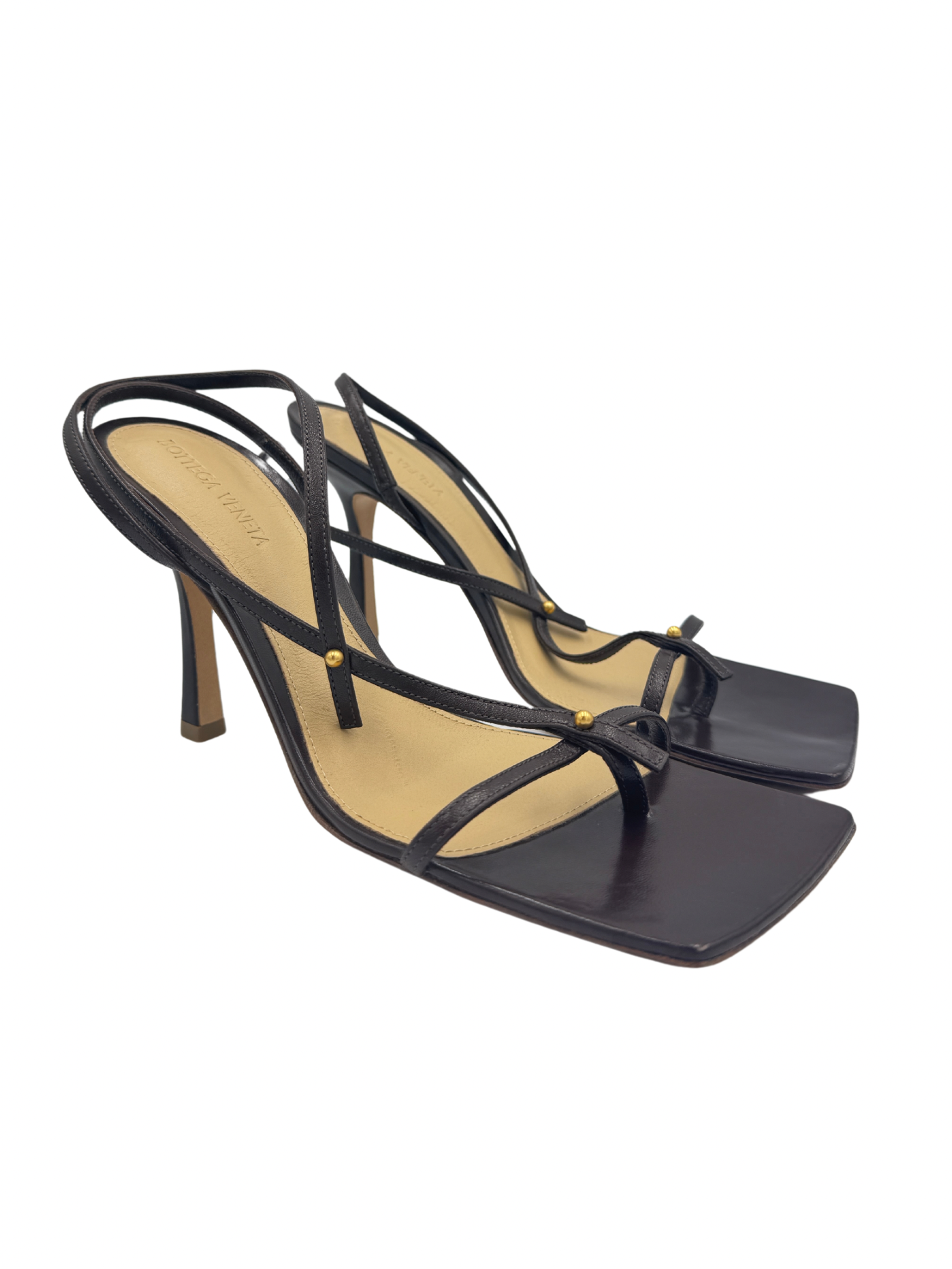 Size 39 T-Strap Heel Sandals in Fondant Brown Leather