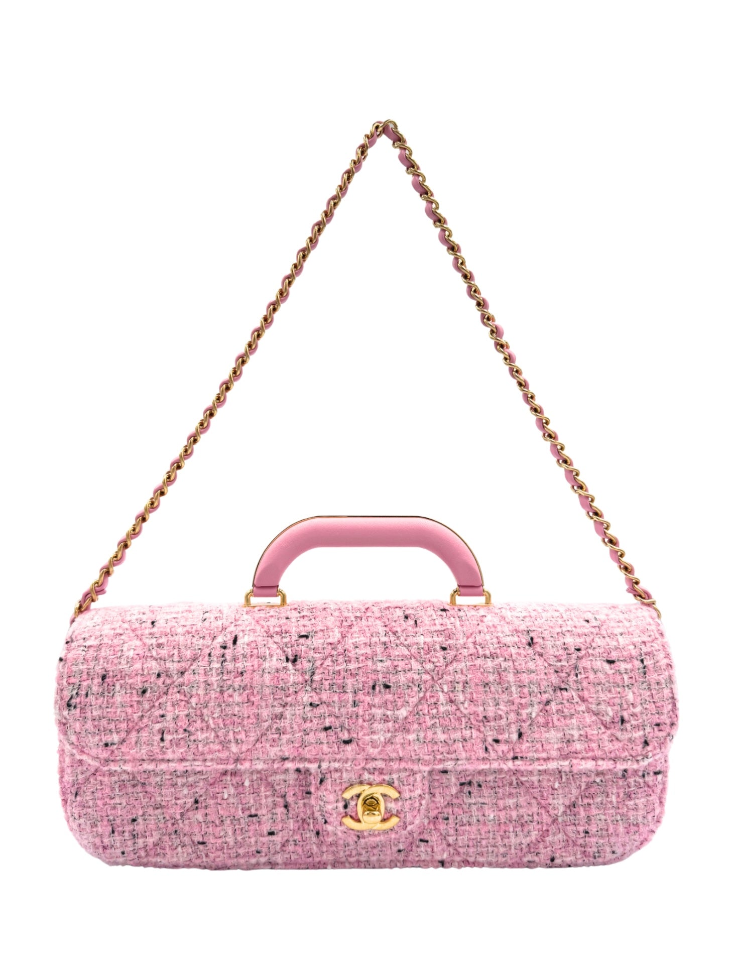 East-West Classic Flap Clutch Shoulder Bag in Pink Tweed (Cruise 2025/2026 Collection)