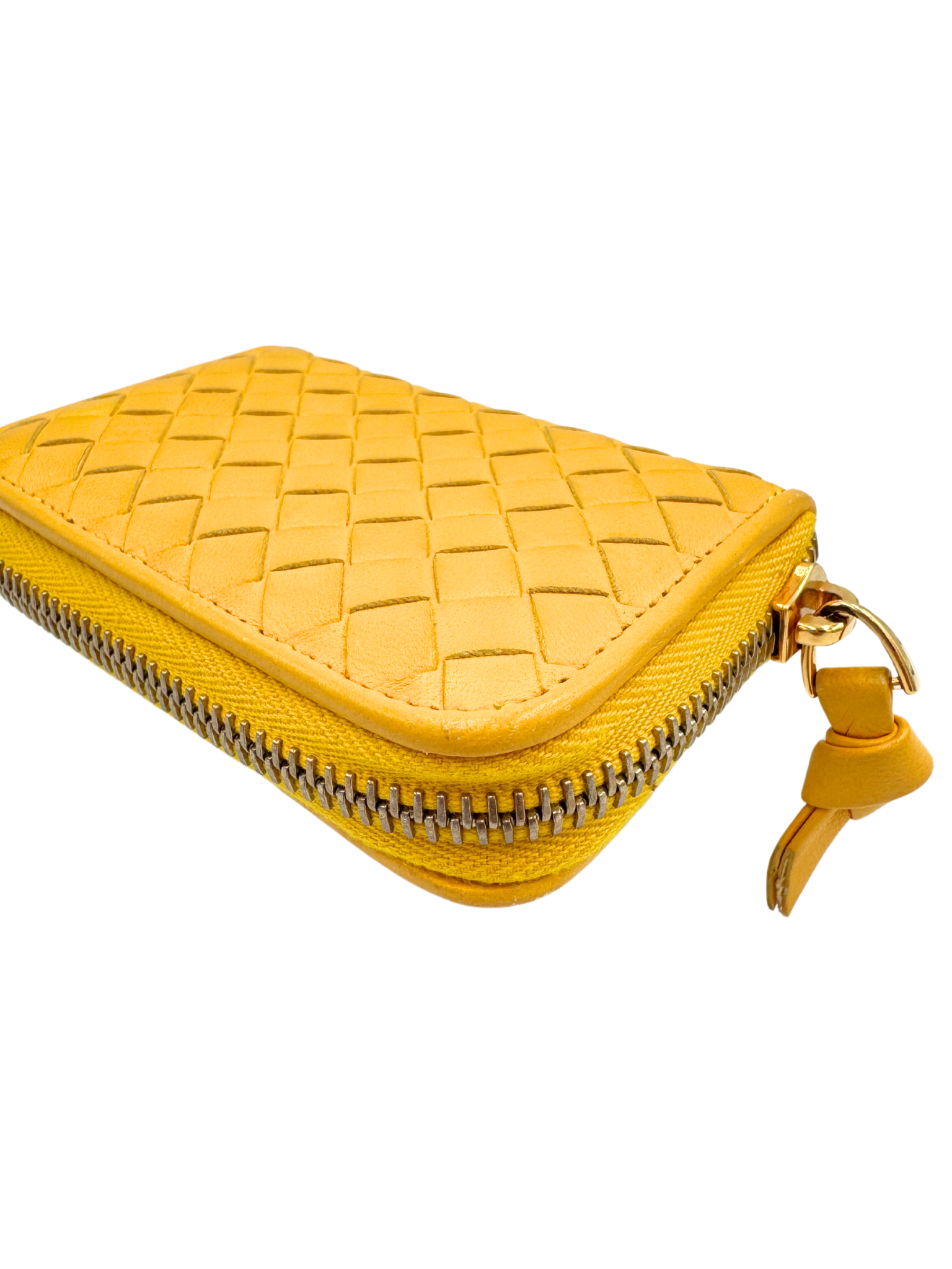 Compact Ziparound Wallet in Yellow Intrecciato Leather