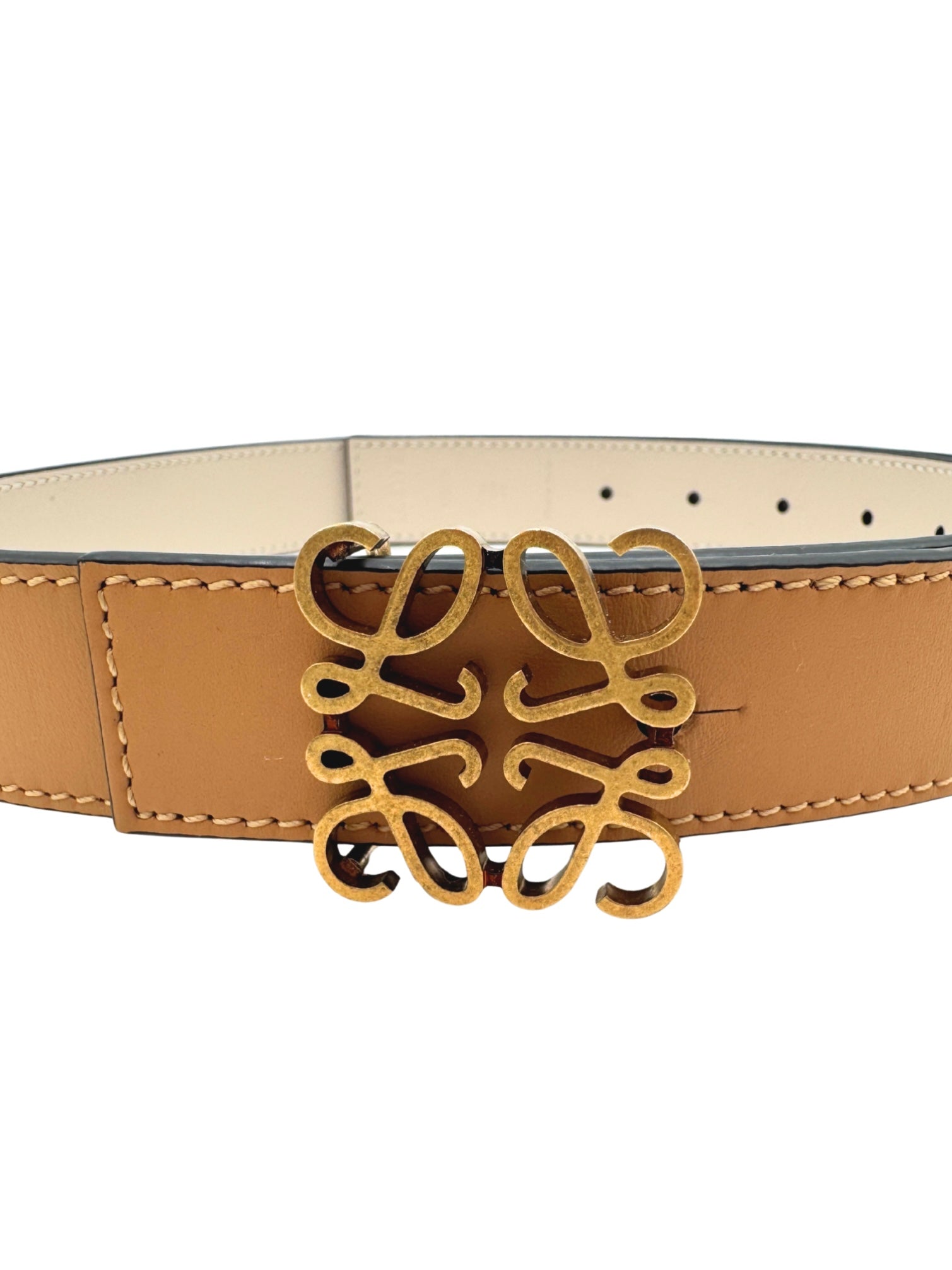Size 80 Reversible Anagram Logo Belt in Tan & Sand Smooth Calfskin Leather
