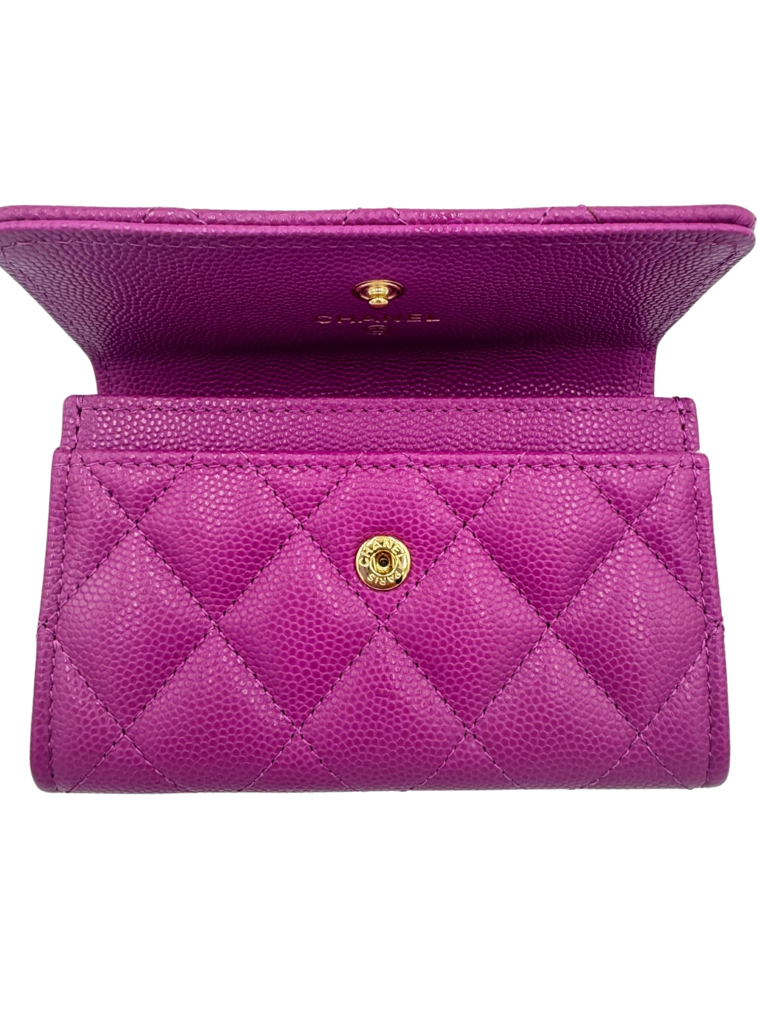 Classic Flap Card Holder Wallet in Fuchsia Caviar Leather