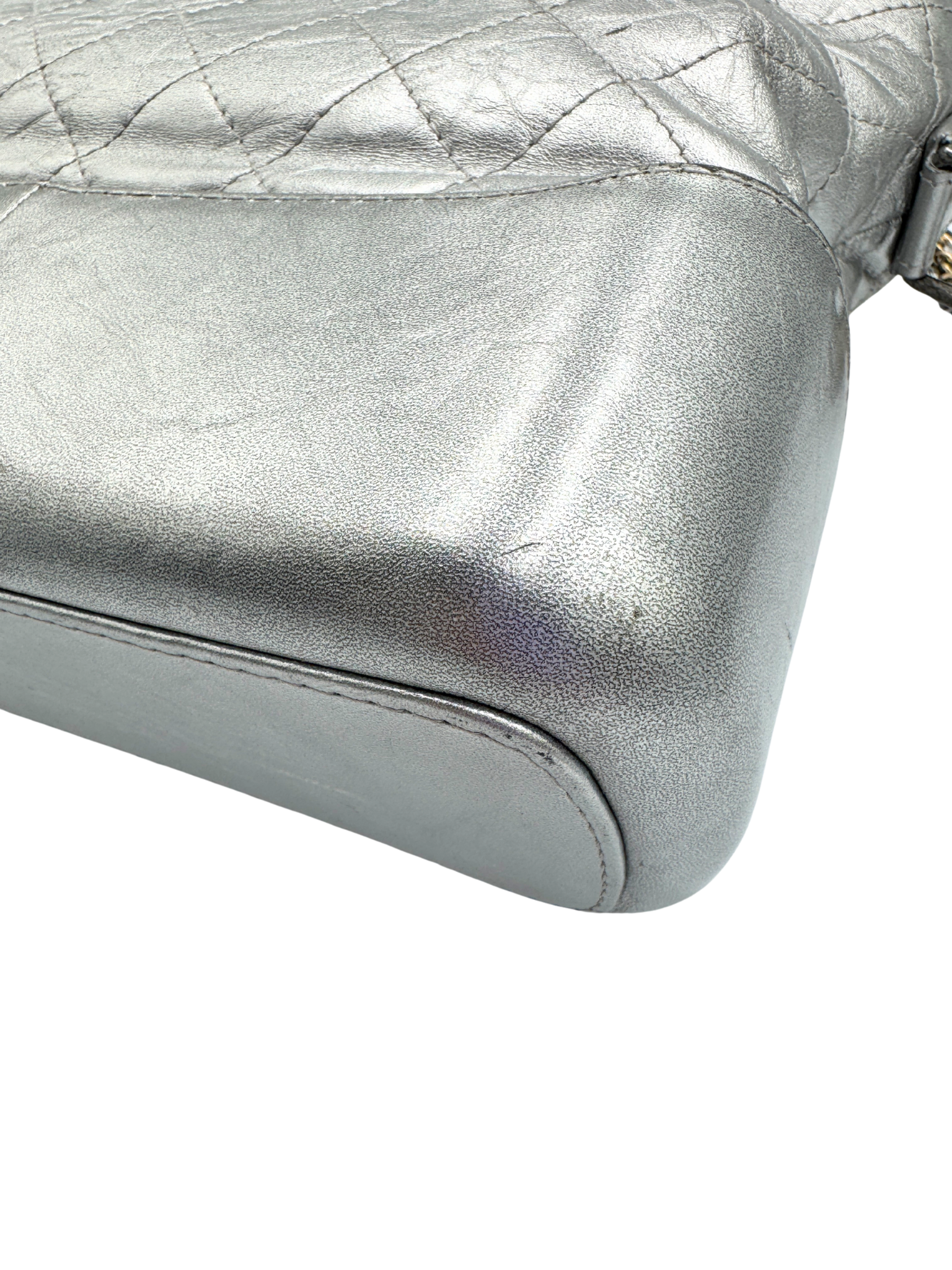 Medium Gabrielle Hobo Shoulder Bag in Aged Silver Calfskin Leather