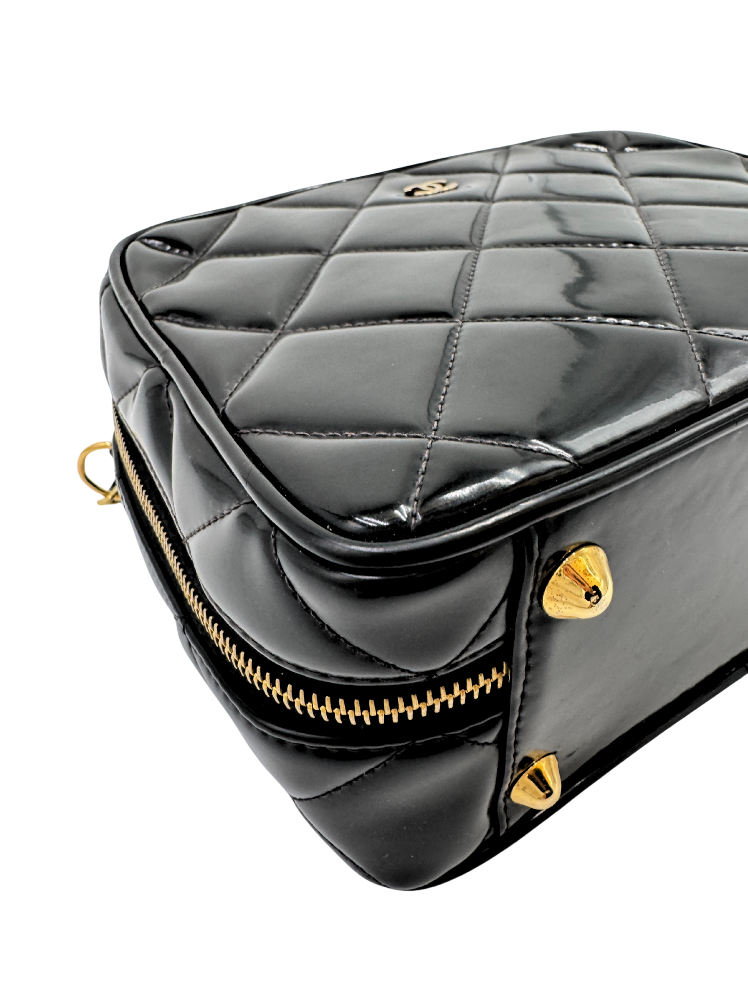 Vintage 1995 Barbie Collection CC Logo Rectangular Vanity Case in Black Patent Leather