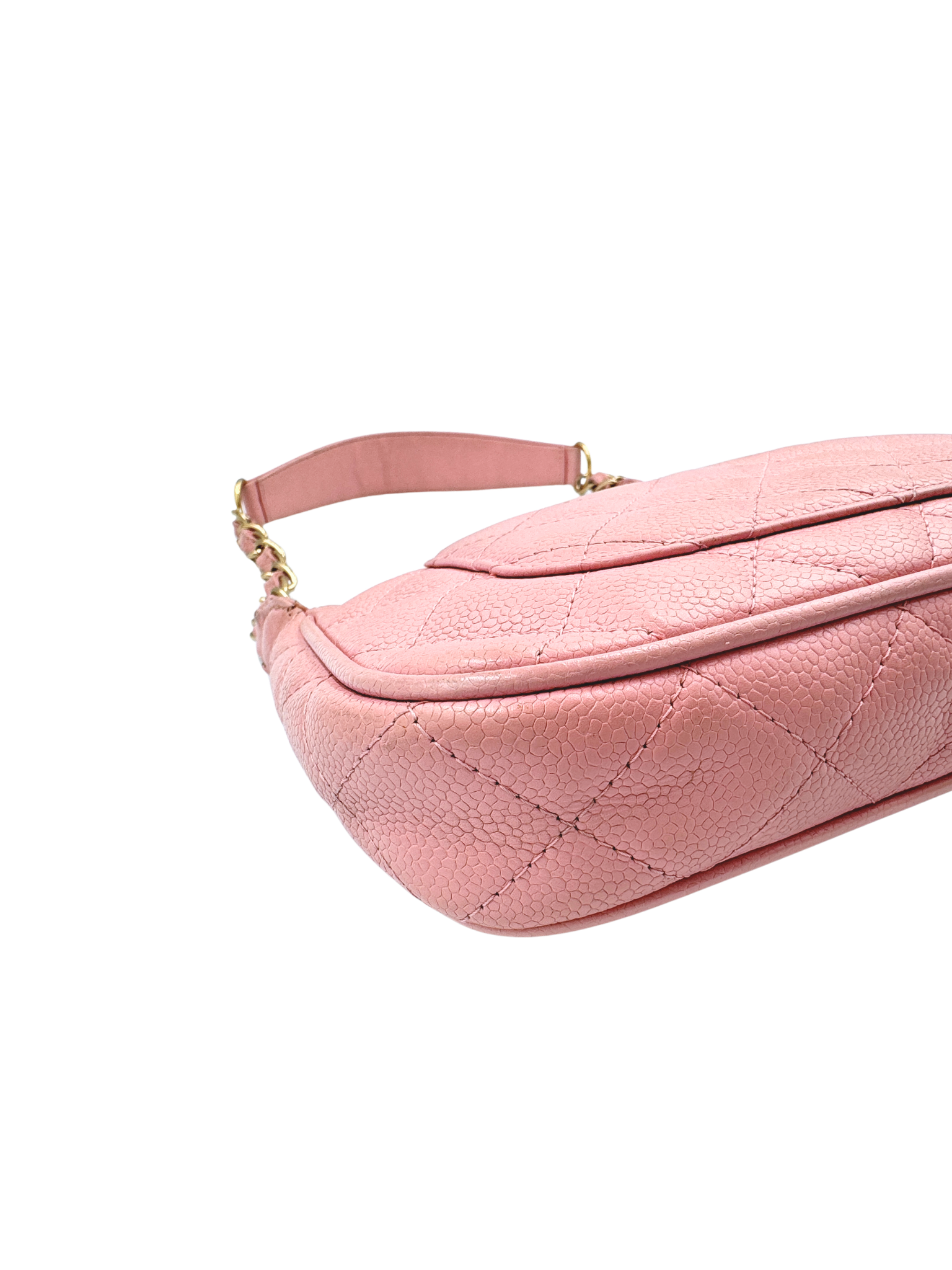 Vintage Karl Lagerfeld Era 2004 Classic CC Quilted Timeless Shoulder Bag Pochette in Pink Caviar Leather