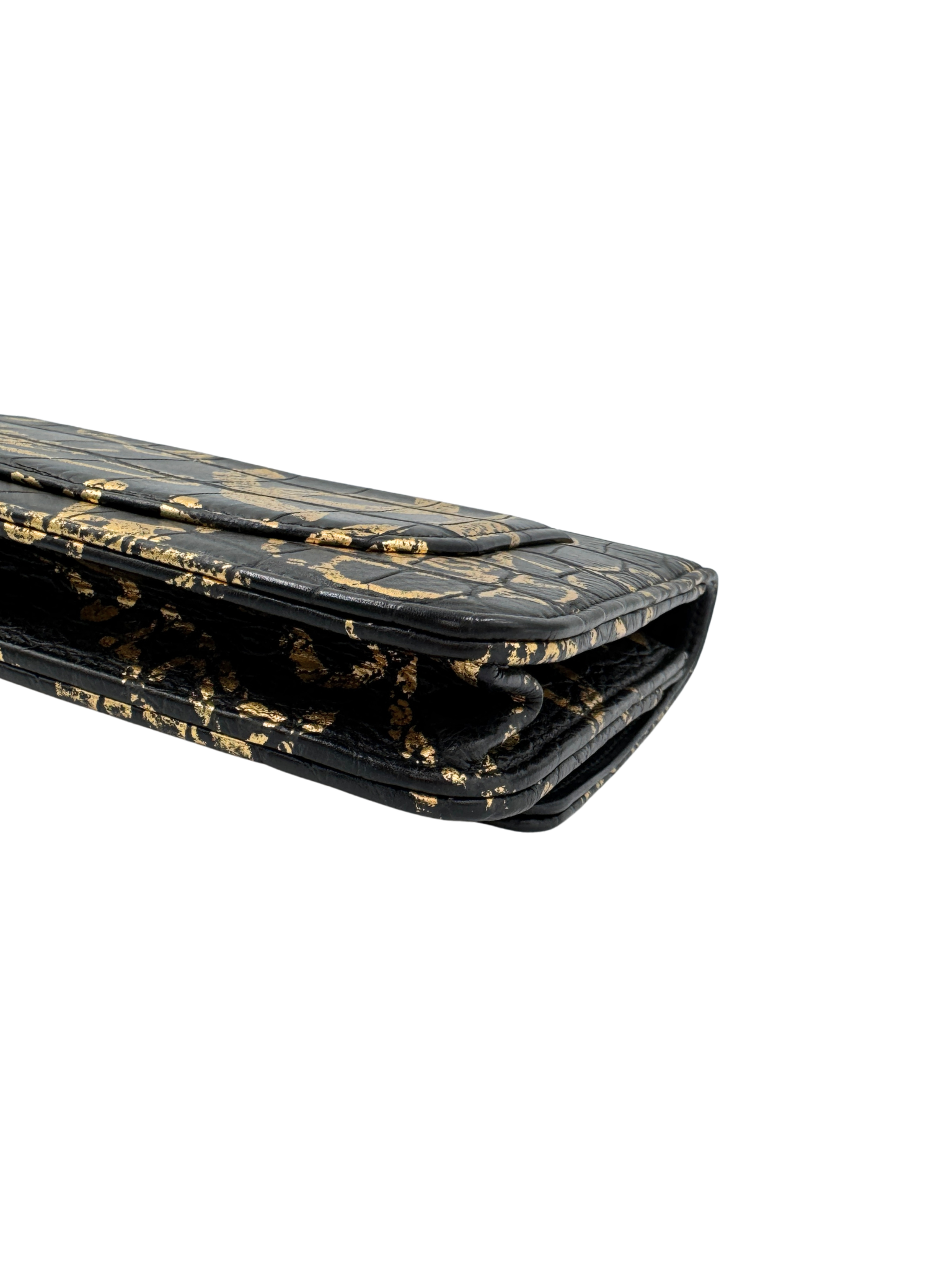 2019 Croc-Embossed Paris-New York Graffiti 2.55 Reissue Wallet on Chain in Black and Gold Leather