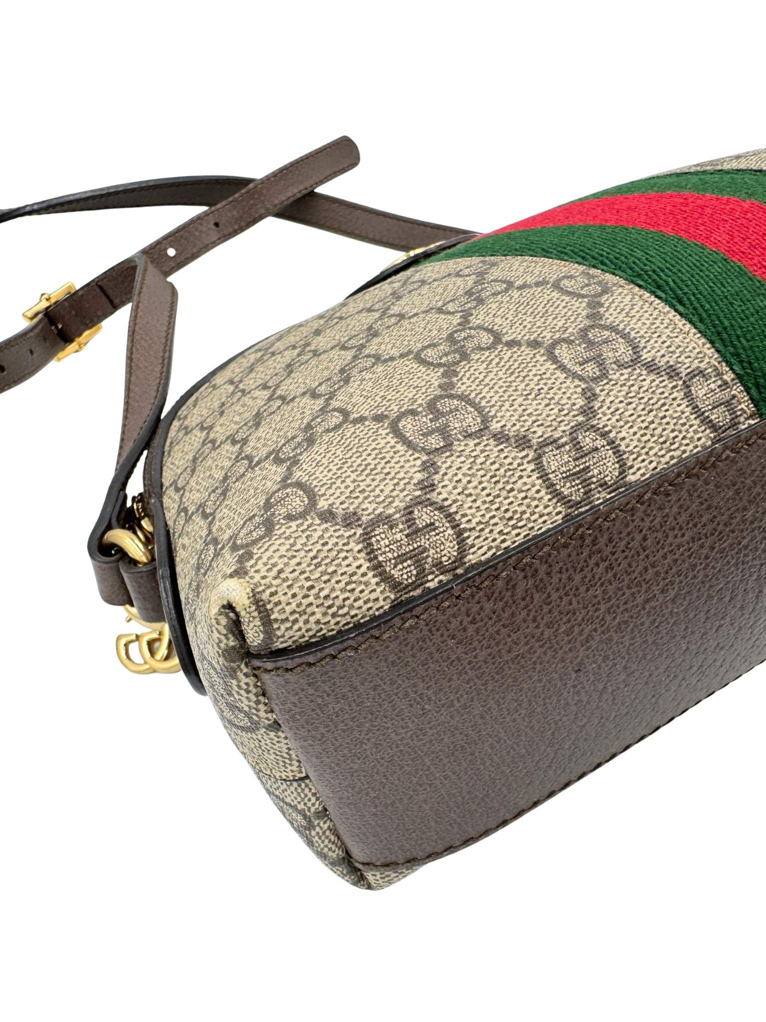 GG Small Ophidia Dome Crossbody Shoulder Bag in Brown and Tan Monogram Supreme Coated Canvas