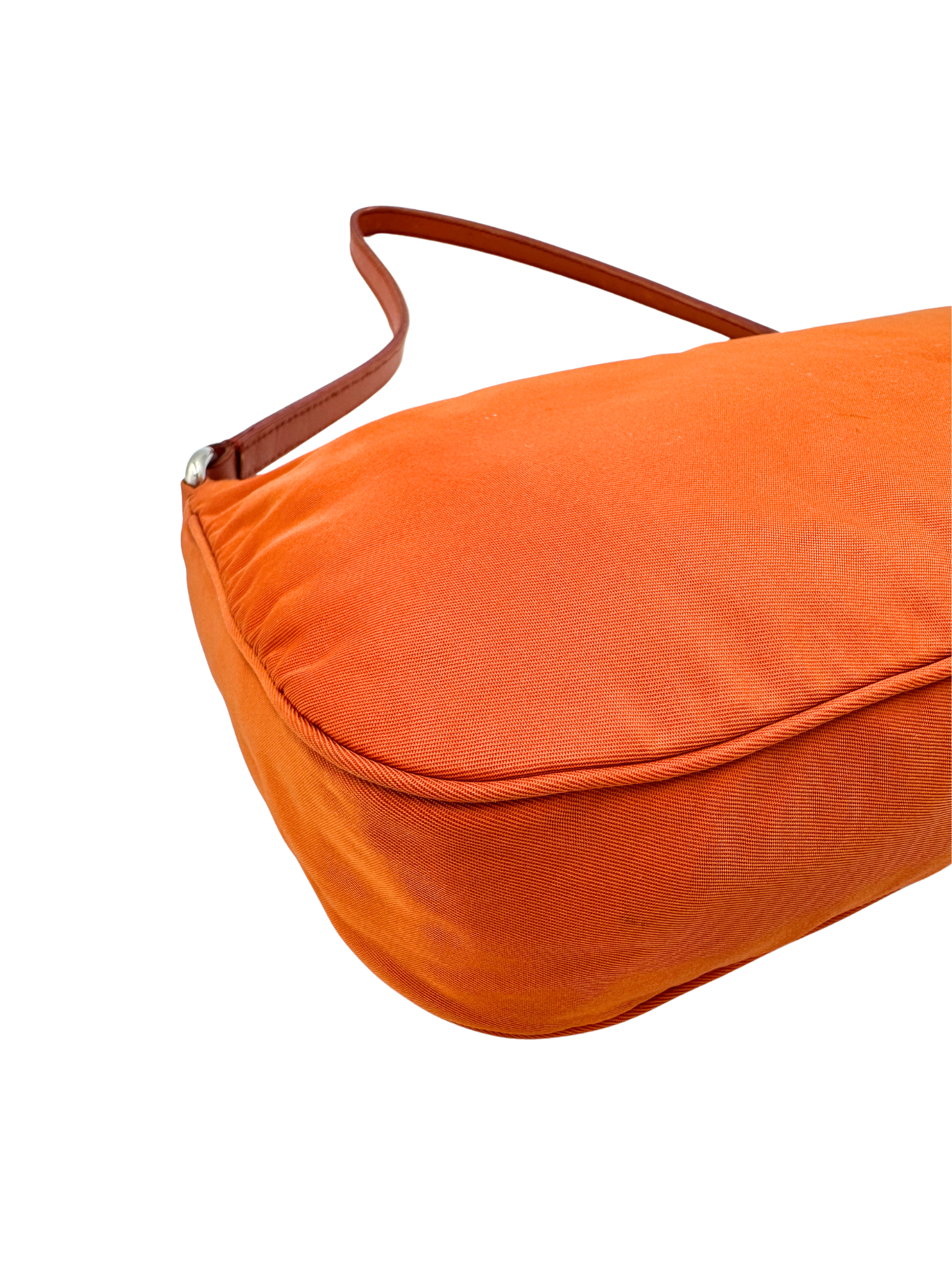 Classic Tessuto Shoulder Bag Pochette in Orange Nylon with Saffiano Leather Accents