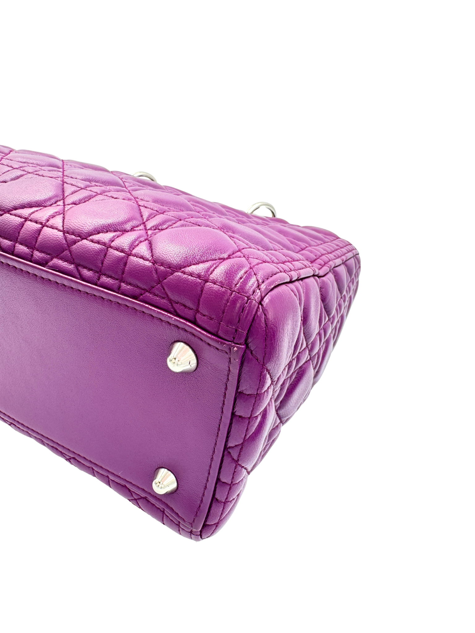 Large Classic Cannage Quilted Lady Dior Tote Bag in Purple Leather