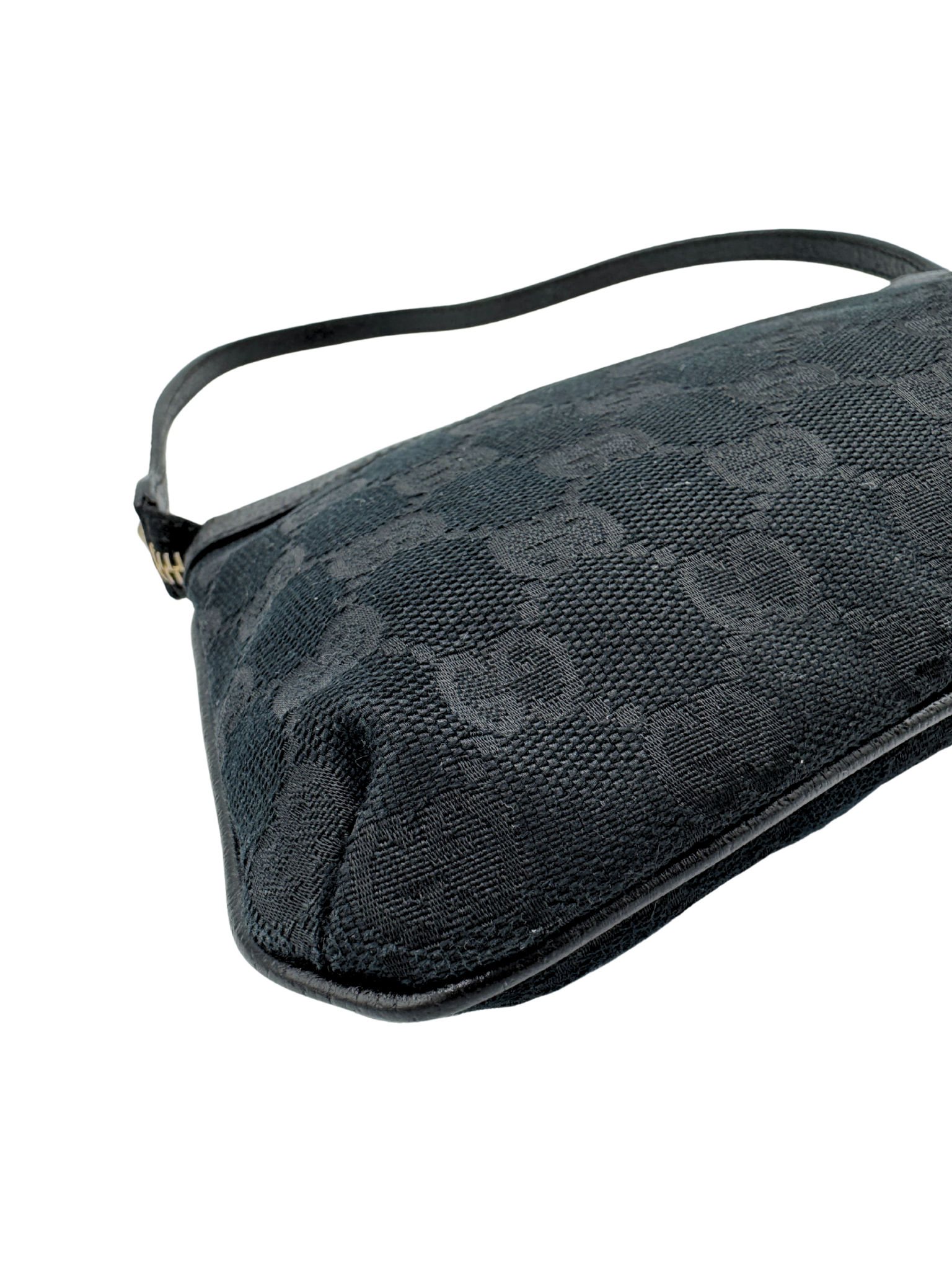 Pochette Shoulder Bag with Crystal Bee Charm in Black Monogram GG Logo Canvas