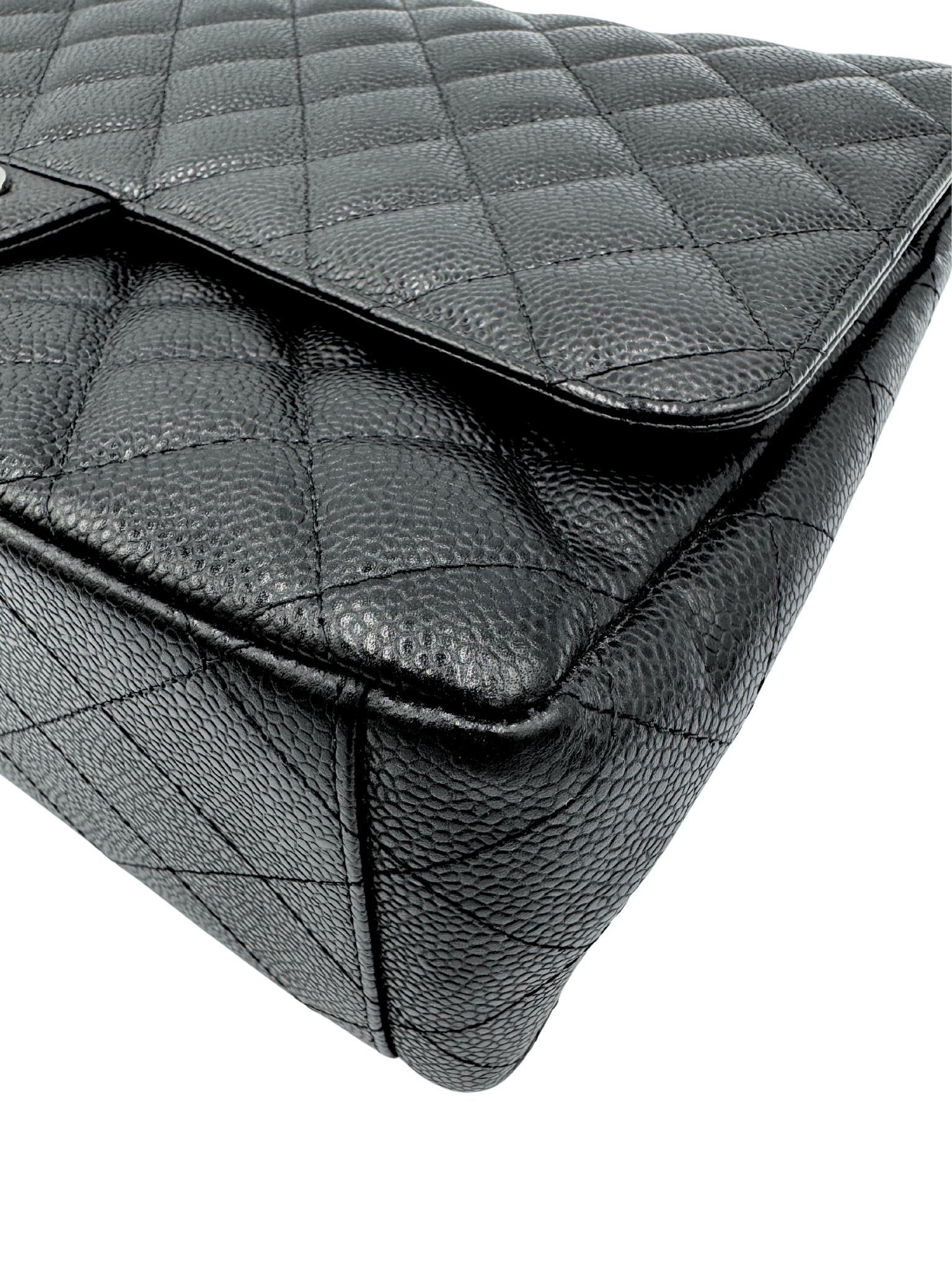 Quilted Maxi Classic Double Flap Shoulder Bag in Black Caviar Leather