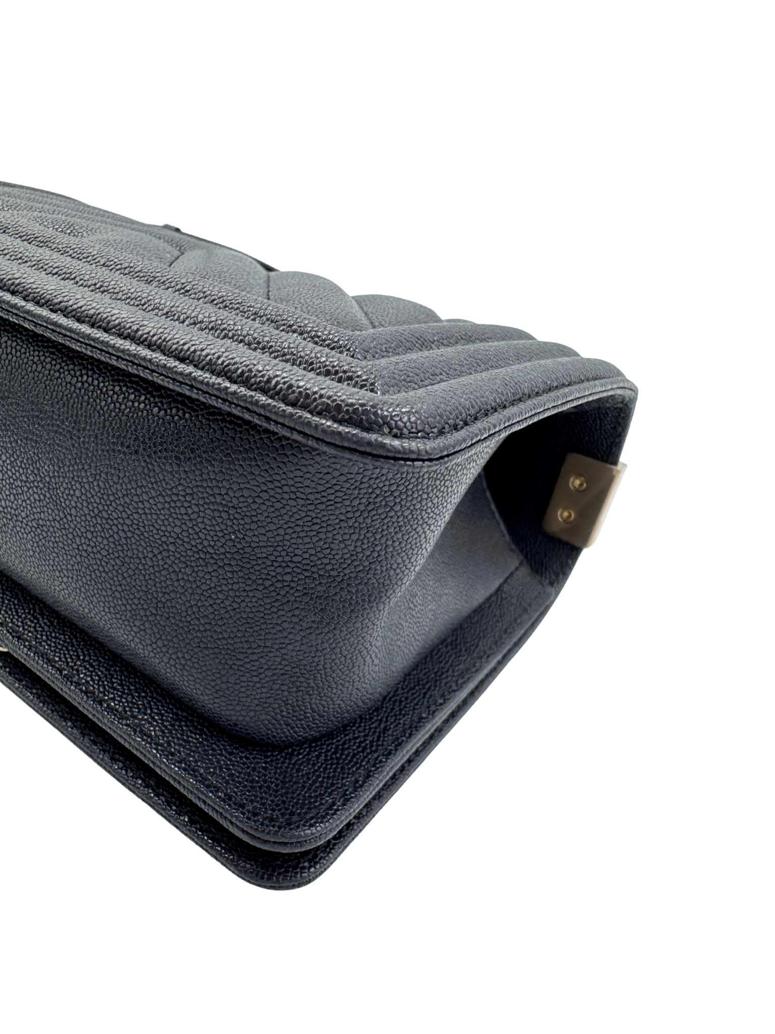 2020 Small Chevron Boy Bag in Navy Blue Caviar Leather