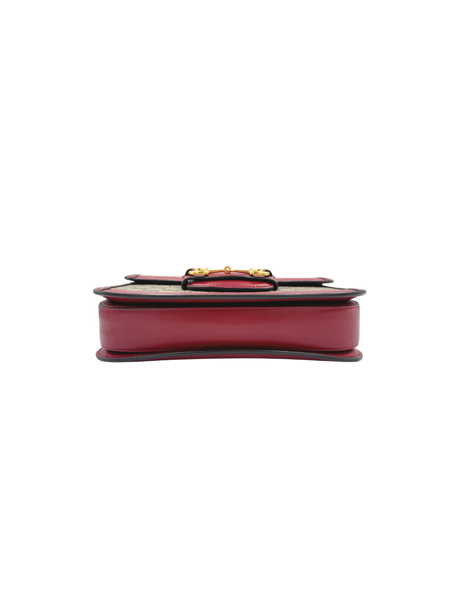 1955 Horsebit Shoulder Bag in Brown and Tan Monogram GG Supreme Coated Canvas with Burgundy Leather Trim (Copy)