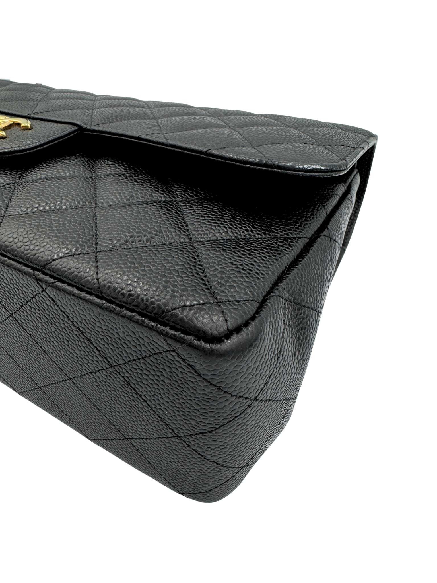 Quilted Jumbo Classic Double Flap Shoulder Bag in Black Caviar Leather