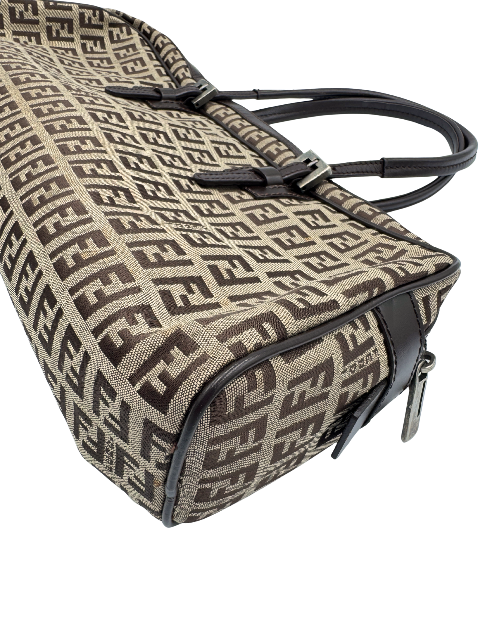 Vintage FF Zucchino Bauletto Shoulder Bag in Brown Monogram Logo Jacquard Fabric
