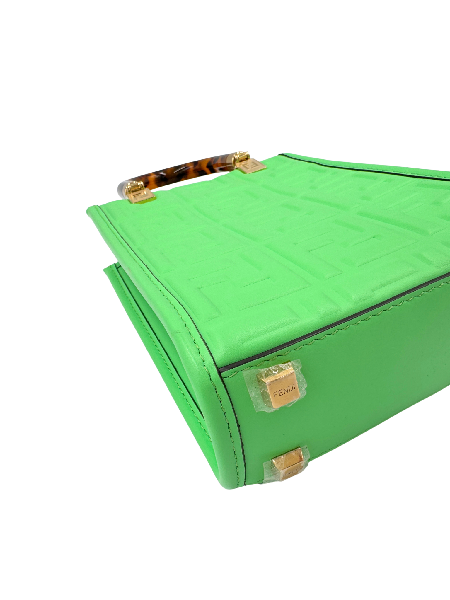 FF Mini Sunshine Shopping Tote Bag with Top Handle in Green Leather
