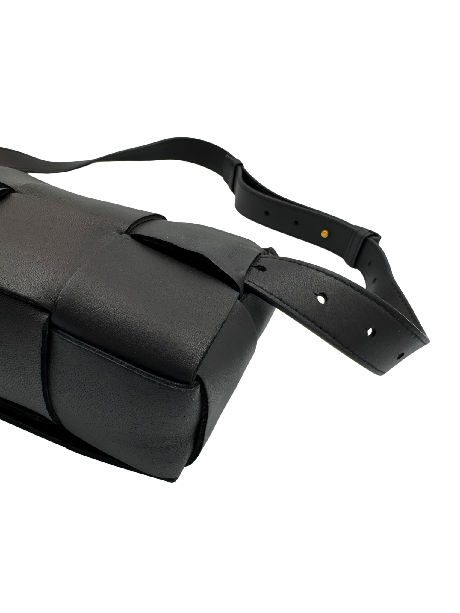 Cassette Belt Bag / Bum Bag in Black Maxi Intrecciato Woven Leather