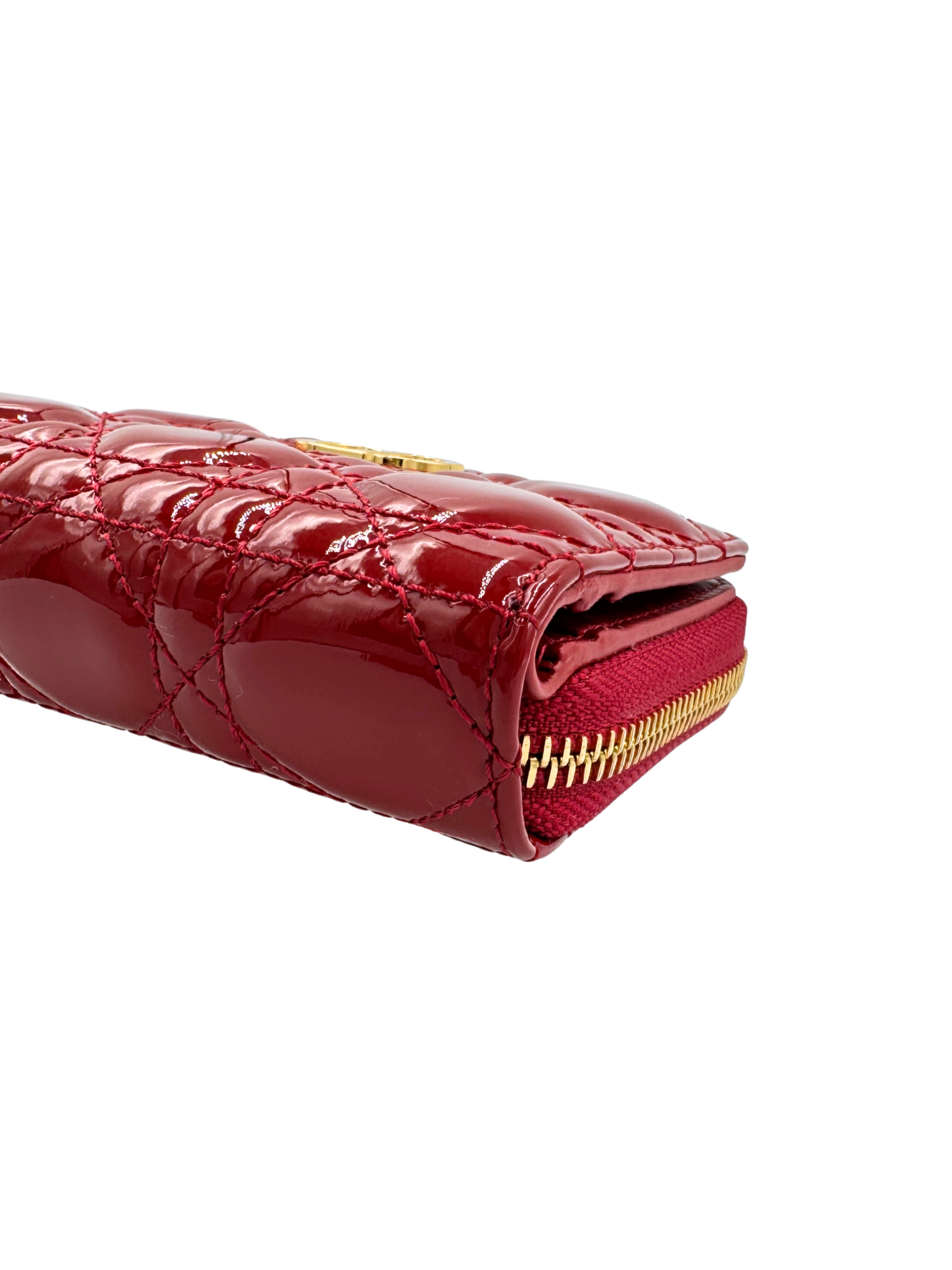 Caro Scarlet Ziparound Quilted Cannage Wallet in Red Patent Leather
