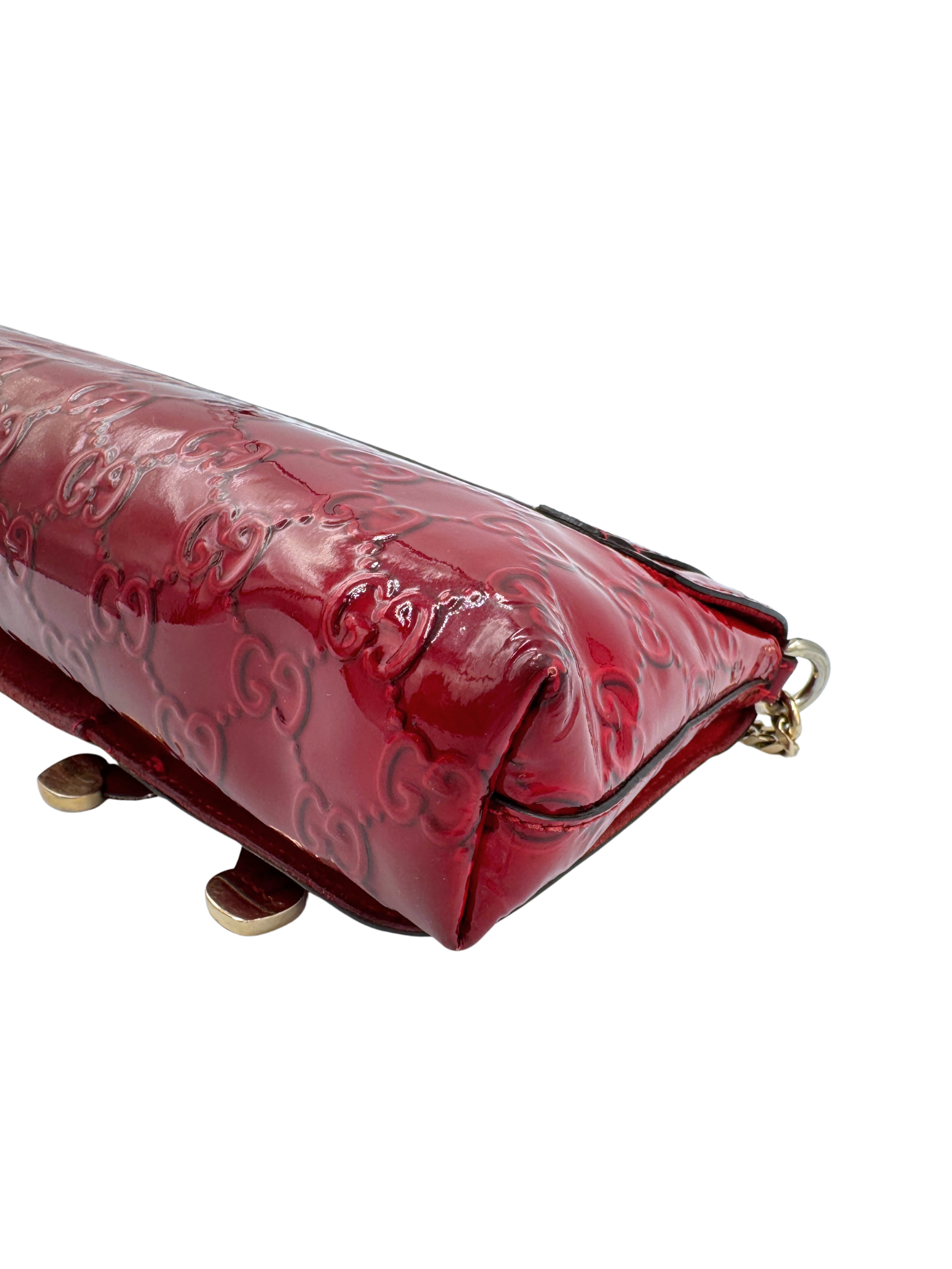 GG Monogram Shoulder Bag Pochette with Heart Accents in Red Patent Leather