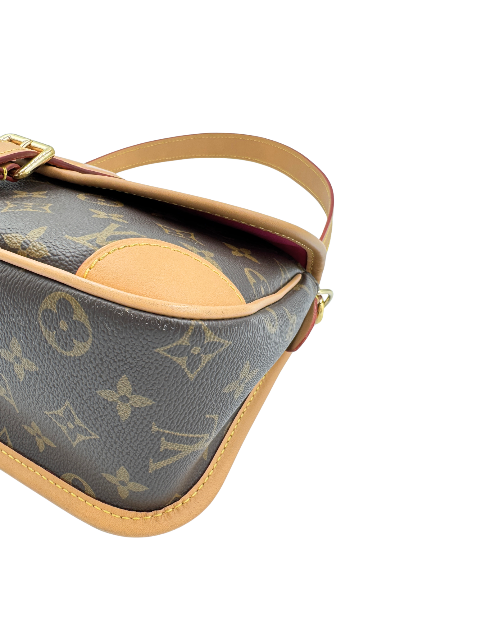 Diana Shoulder Bag in Brown and Tan Monogram Coated Canvas with Tan Leather Accents
