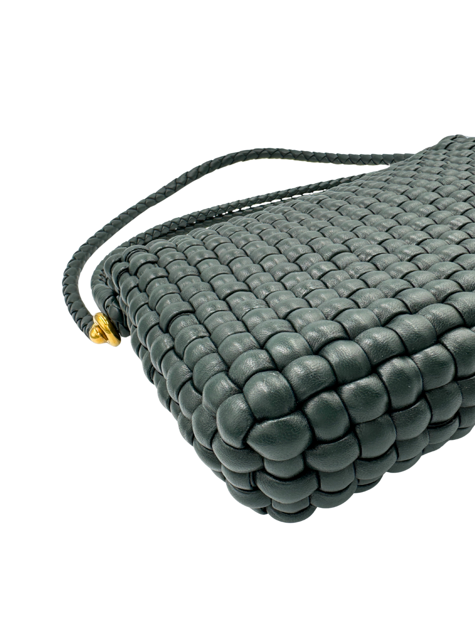Swing Shoulder Bag in Dark Green Intrecciato Woven Leather