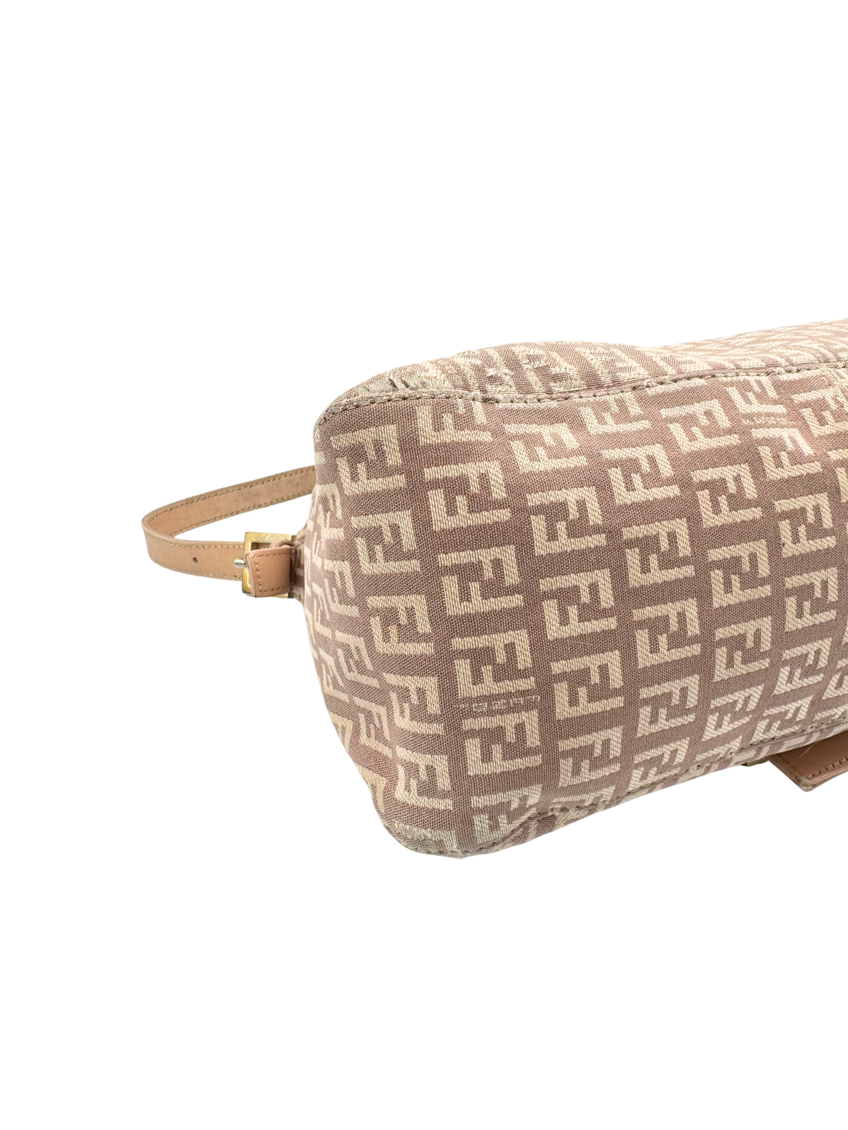 FF Logo Mamma Baguette Hobo Shoulder Bag in Mauve/Brown and Ivory Zucchino Canvas