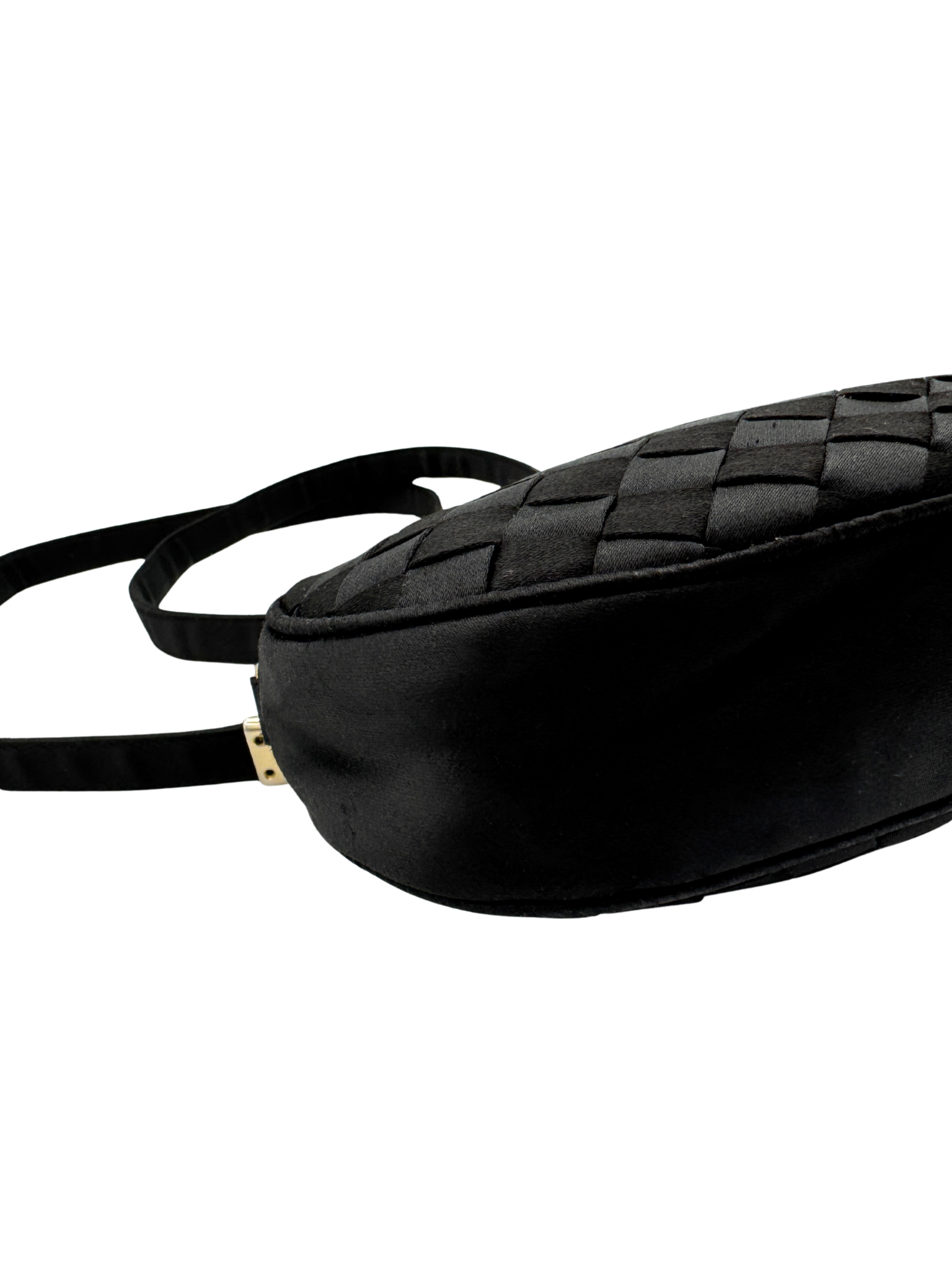 Vintage Camera Shoulder Bag in Black Intrecciato Woven Satin