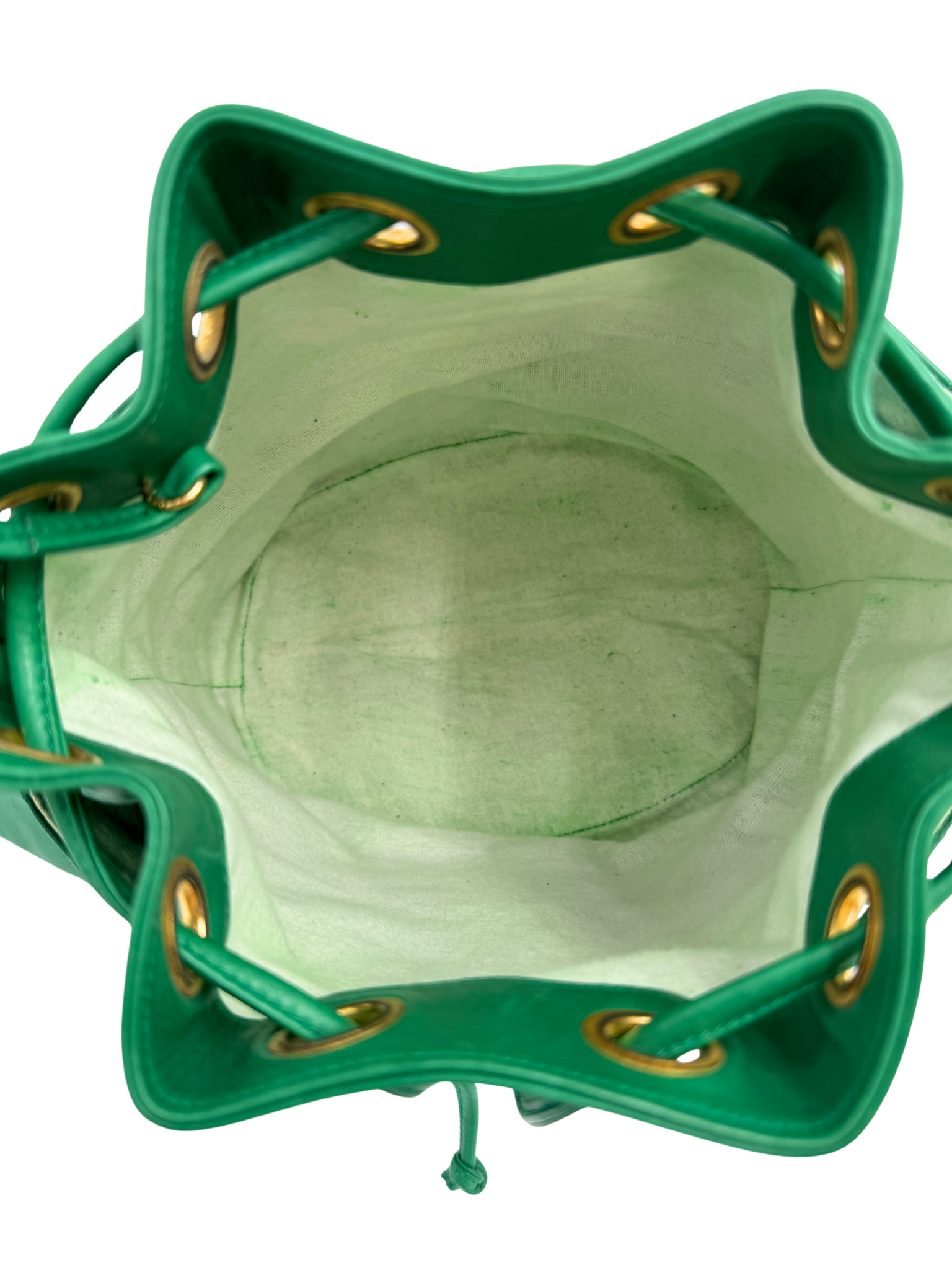 Vintage Quilted Drawstring Bucket Bag with Pouch in Green Lambskin Leather