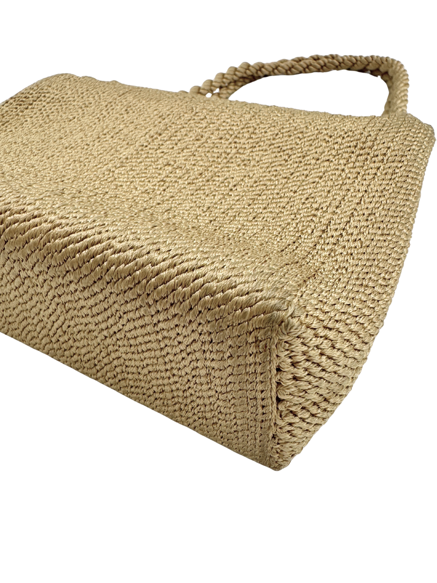 Vintage Woven Single Flap Shoulder Bag with Rope Detail in Gold Satin