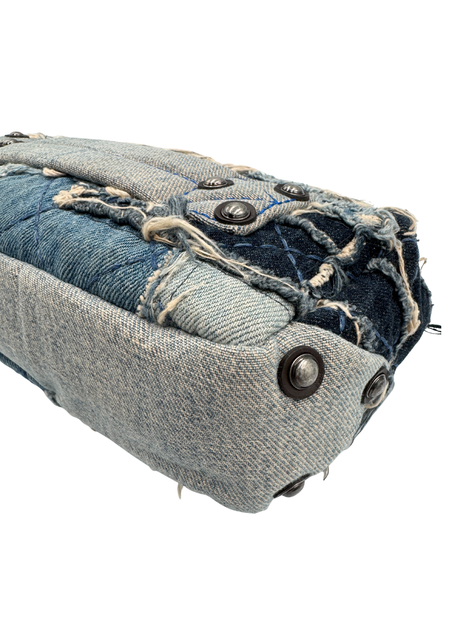 Paris Dallas Collection East-West Classic Flap Shoulder Bag in Patchwork Denim