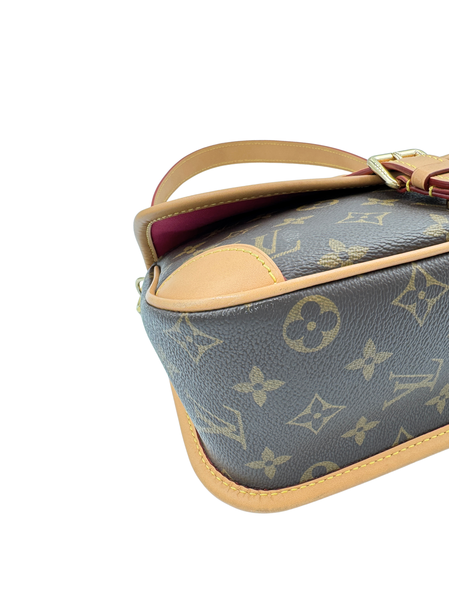 Diana Shoulder Bag in Brown and Tan Monogram Coated Canvas with Tan Leather Accents