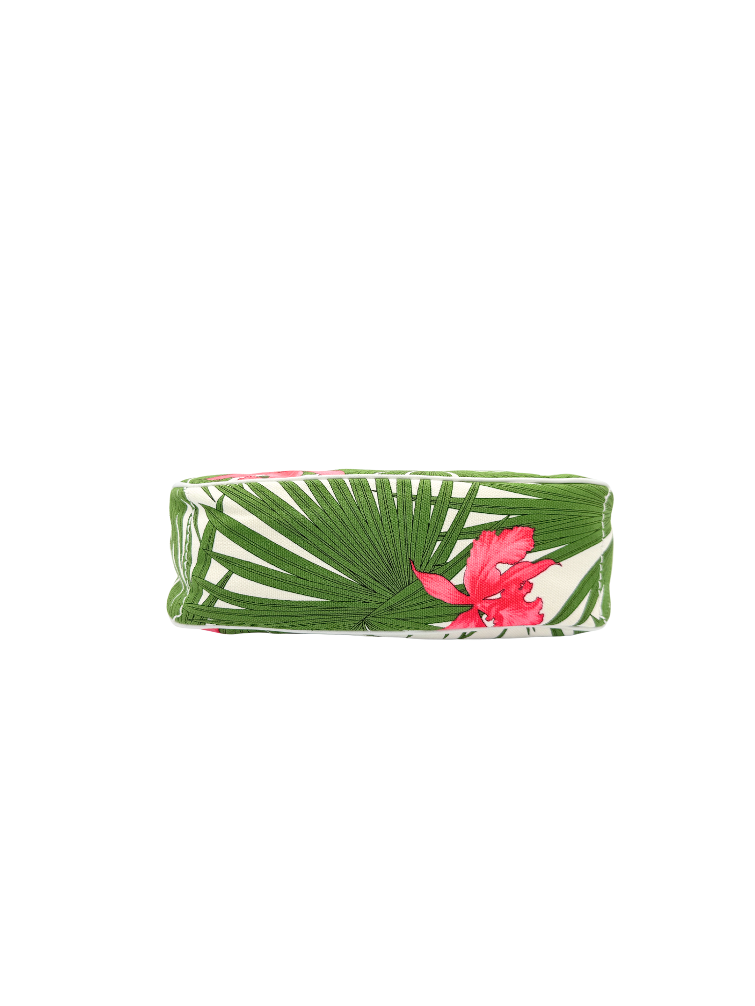 Triomphe Tropical Hibiscus Print Shoulder Bag Pochette in Pink and Green Canvas