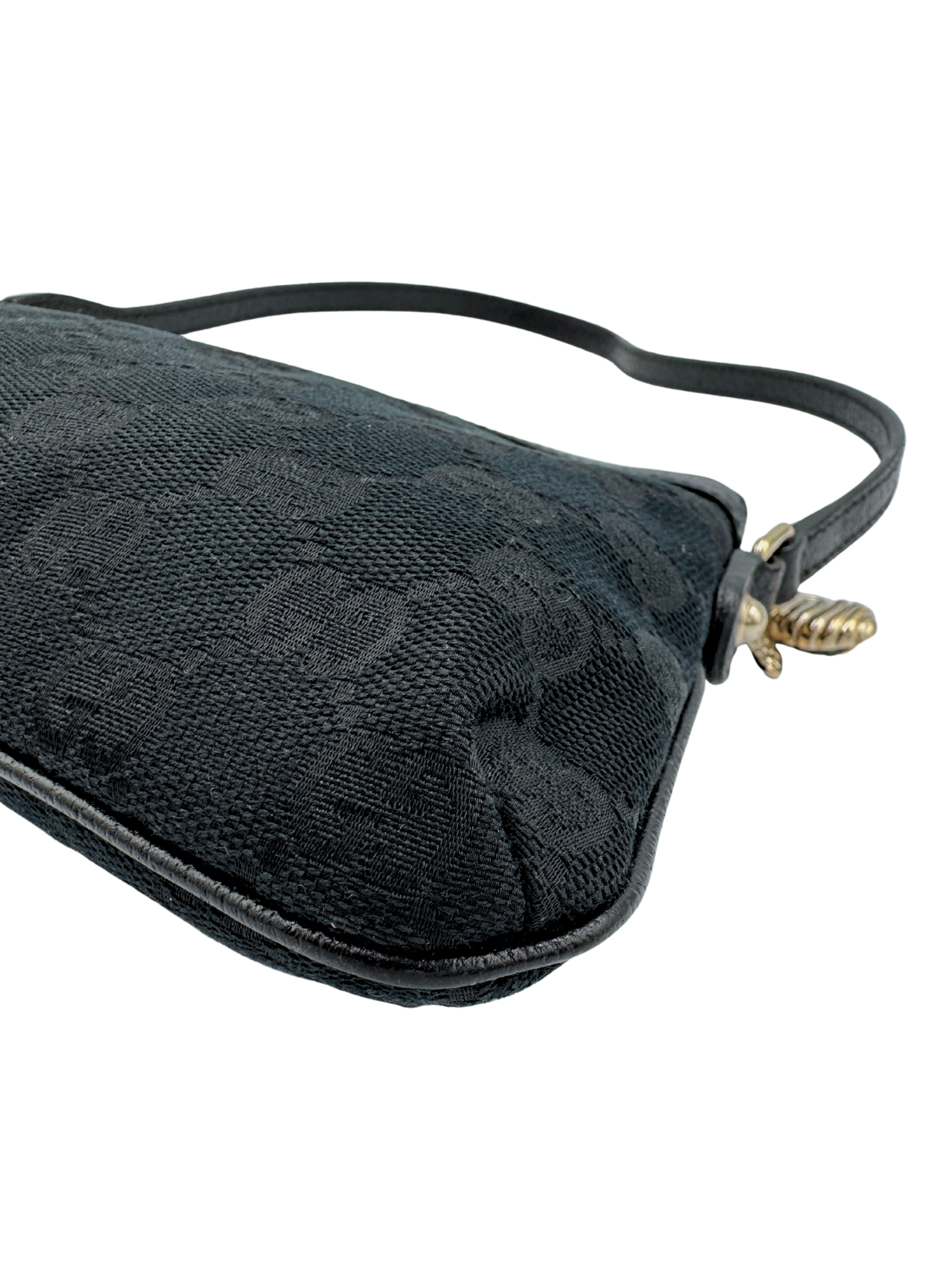 Pochette Shoulder Bag with Crystal Bee Charm in Black Monogram GG Logo Canvas