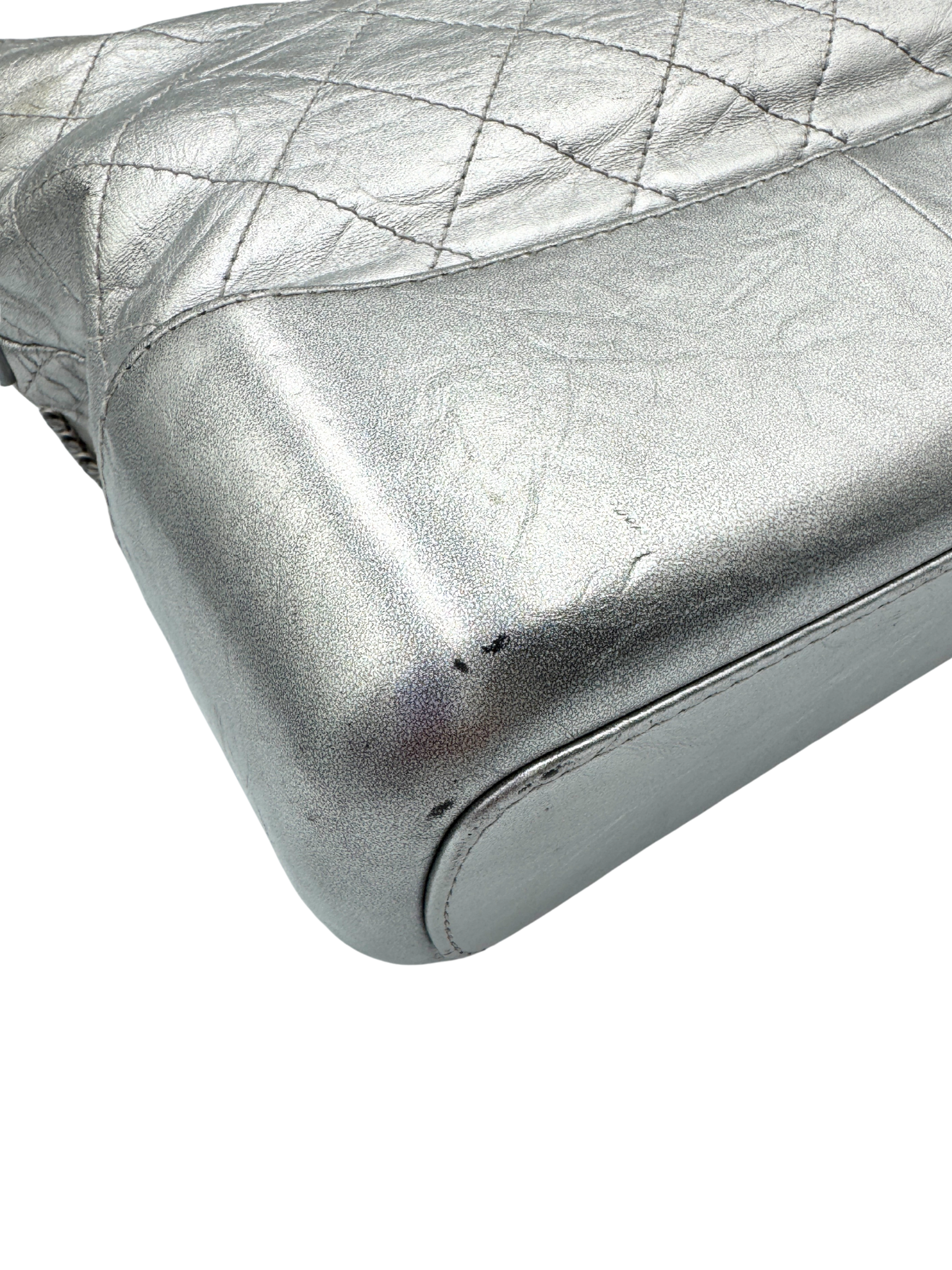 Medium Gabrielle Hobo Shoulder Bag in Aged Silver Calfskin Leather
