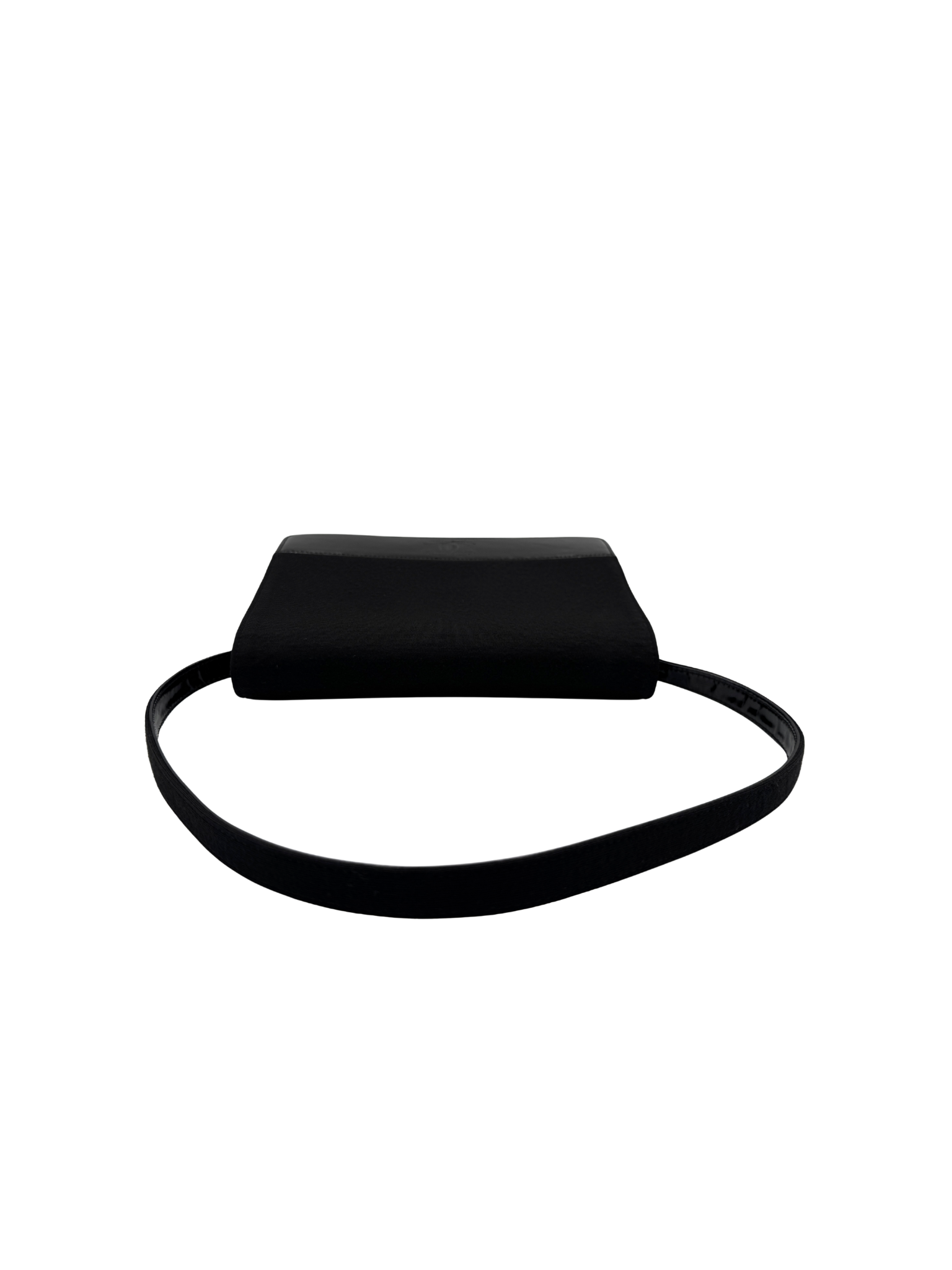 Vintage Shoulder Flap Bag with CC Accent in Black Jersey with Patent Leather Accents