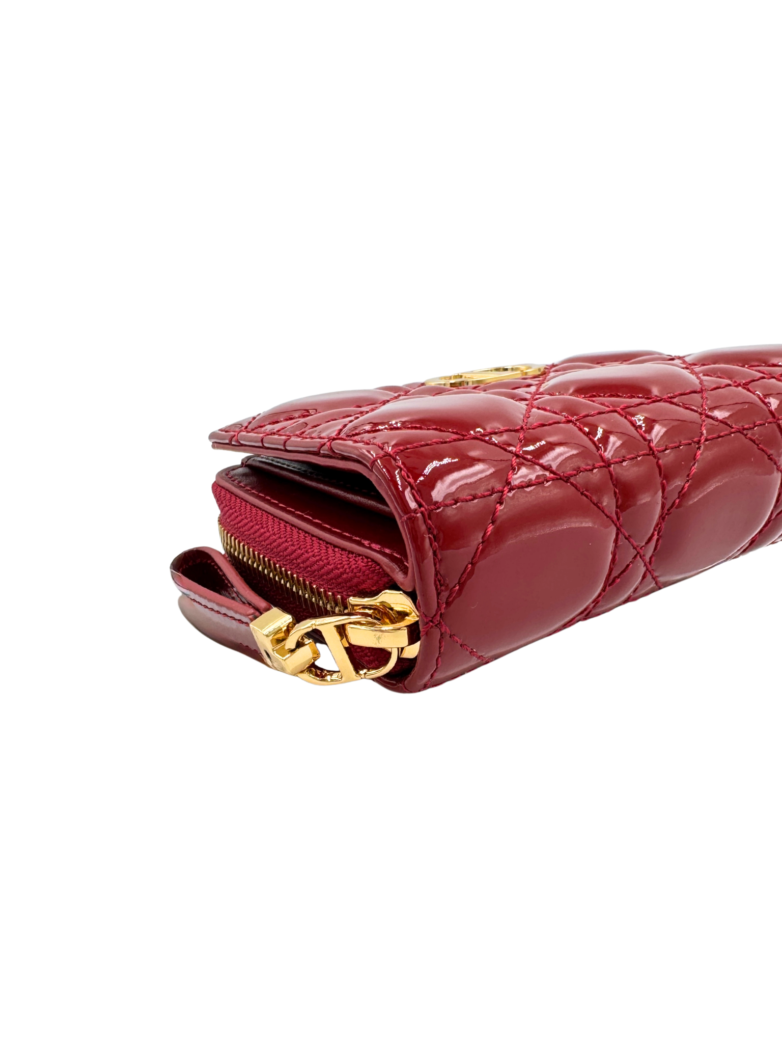 Caro Scarlet Ziparound Quilted Cannage Wallet in Red Patent Leather