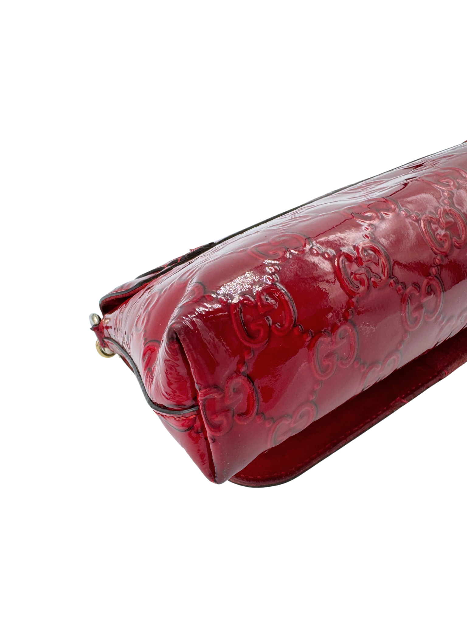 GG Monogram Shoulder Bag Pochette with Heart Accents in Red Patent Leather