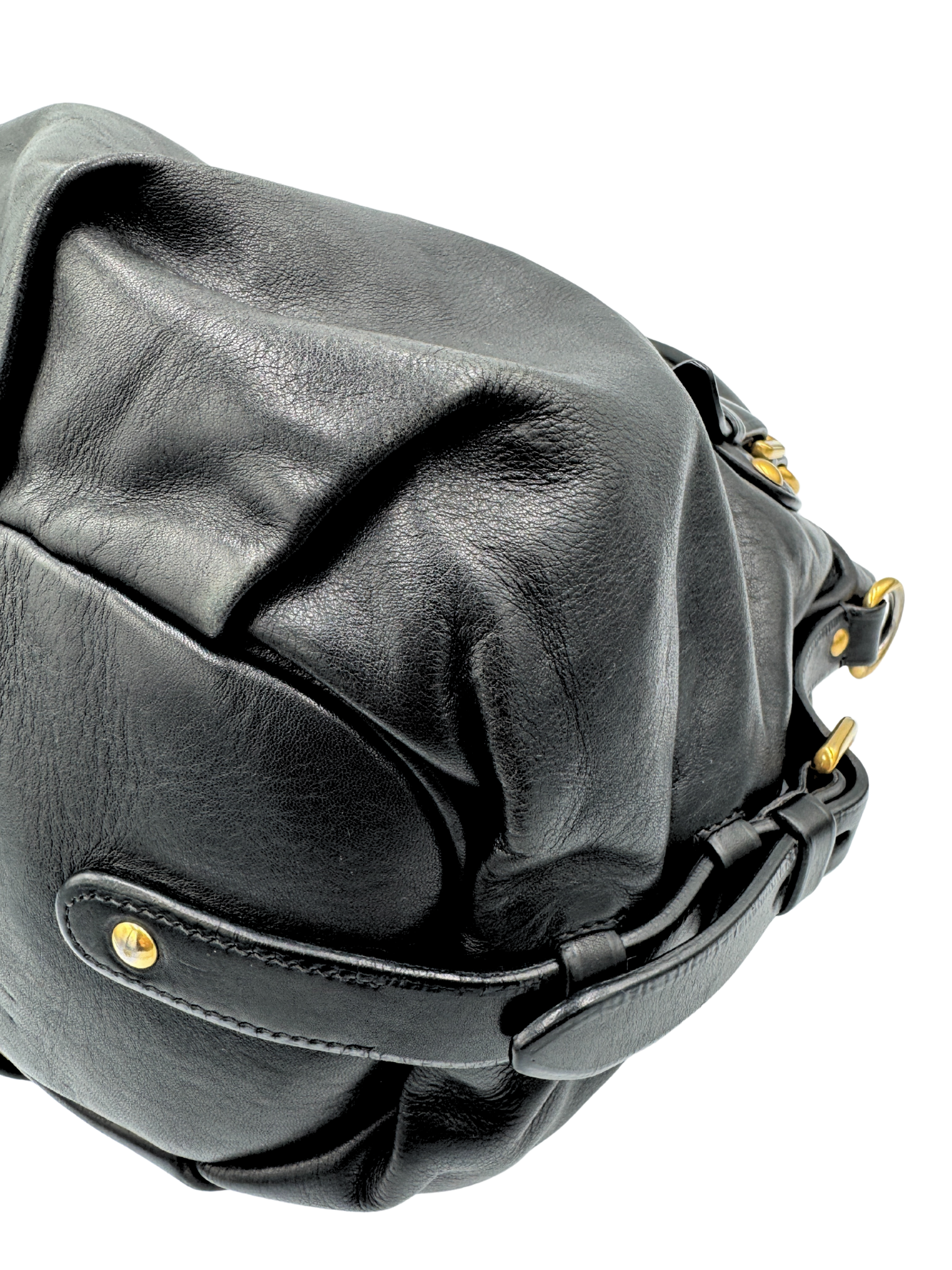 Vintage Hobo Satchel Bag with Crossbody Strap in Black Leather