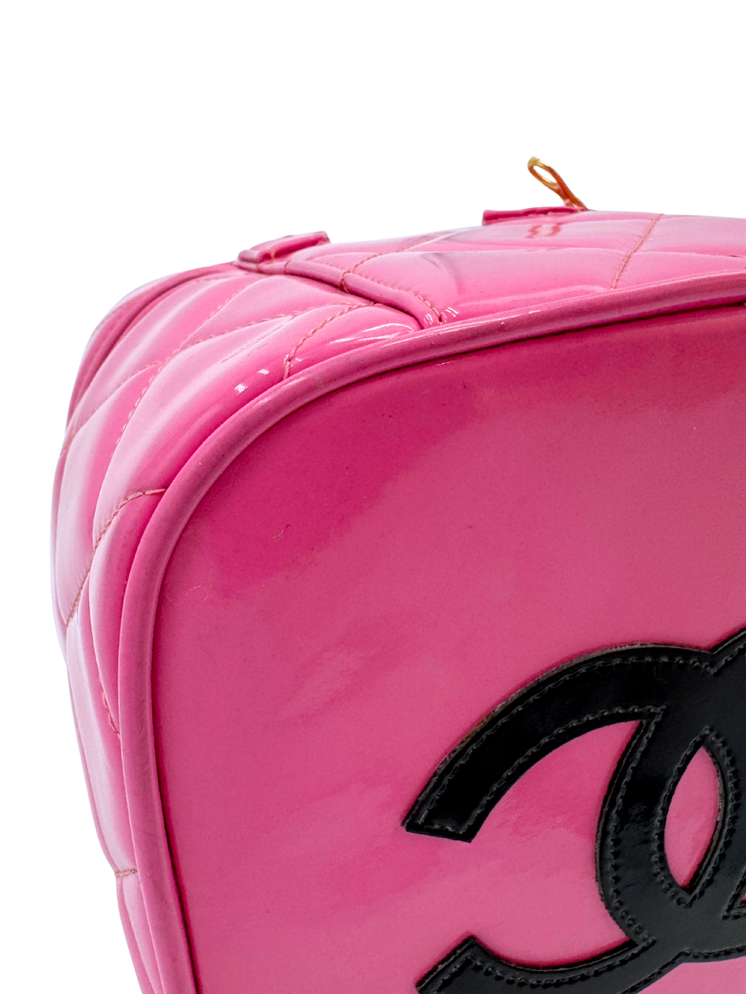 Vintage 1995 Barbie Quilted Vanity Case with Top Handle in Pink Patent Leather