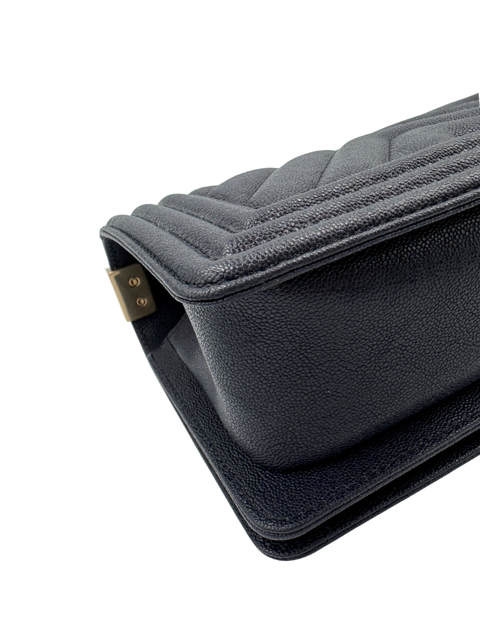 2020 Small Chevron Boy Bag in Navy Blue Caviar Leather