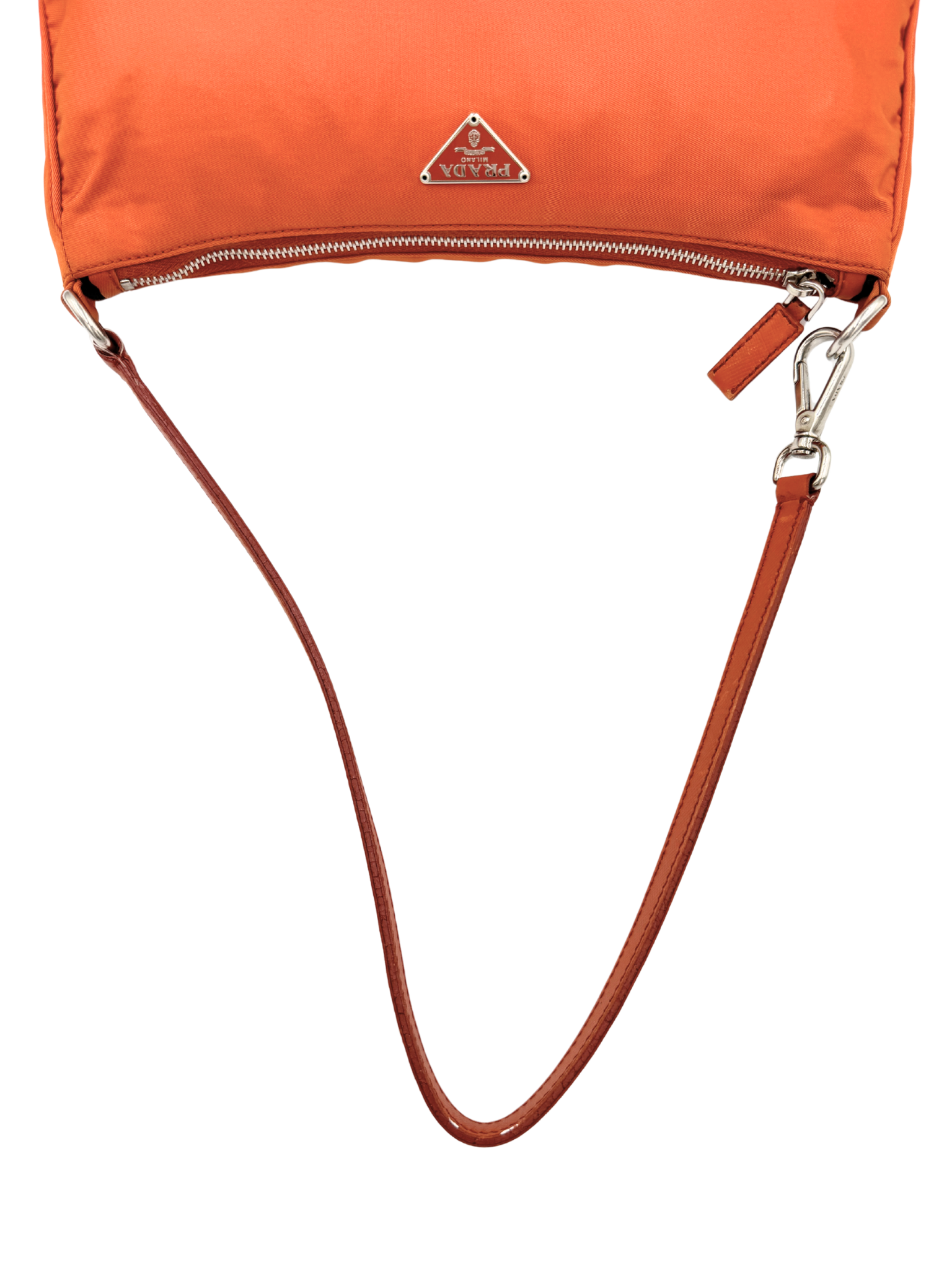 Classic Tessuto Shoulder Bag Pochette in Orange Nylon with Saffiano Leather Accents