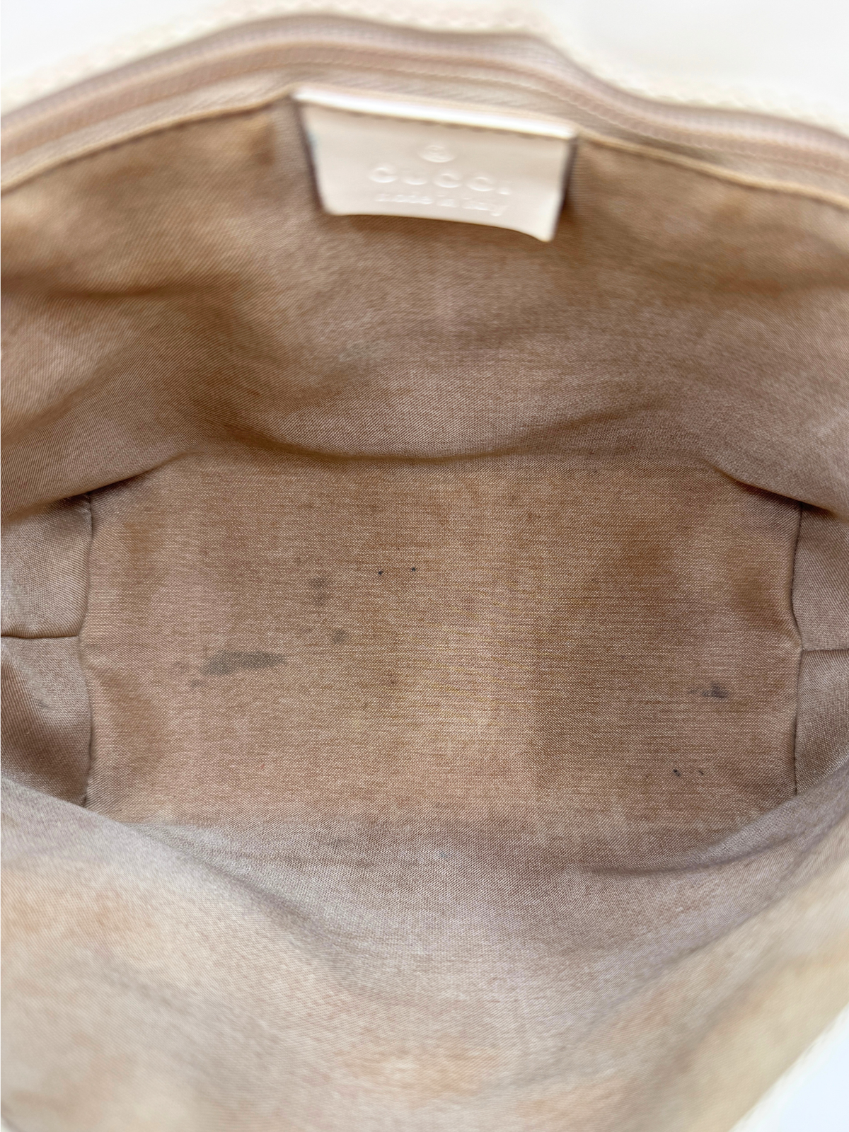 Vintage Jackie Structured Hobo Shoulder Bag in Ivory Monogram GG Supreme Canvas with White Leather Trim
