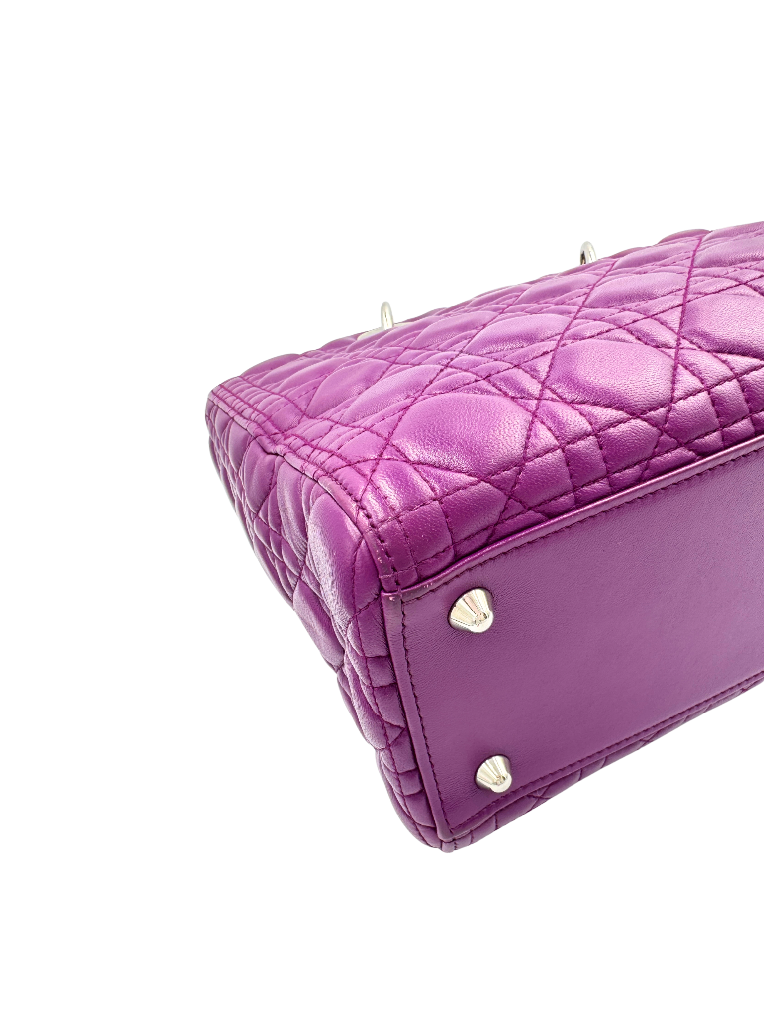 Large Classic Cannage Quilted Lady Dior Tote Bag in Purple Leather