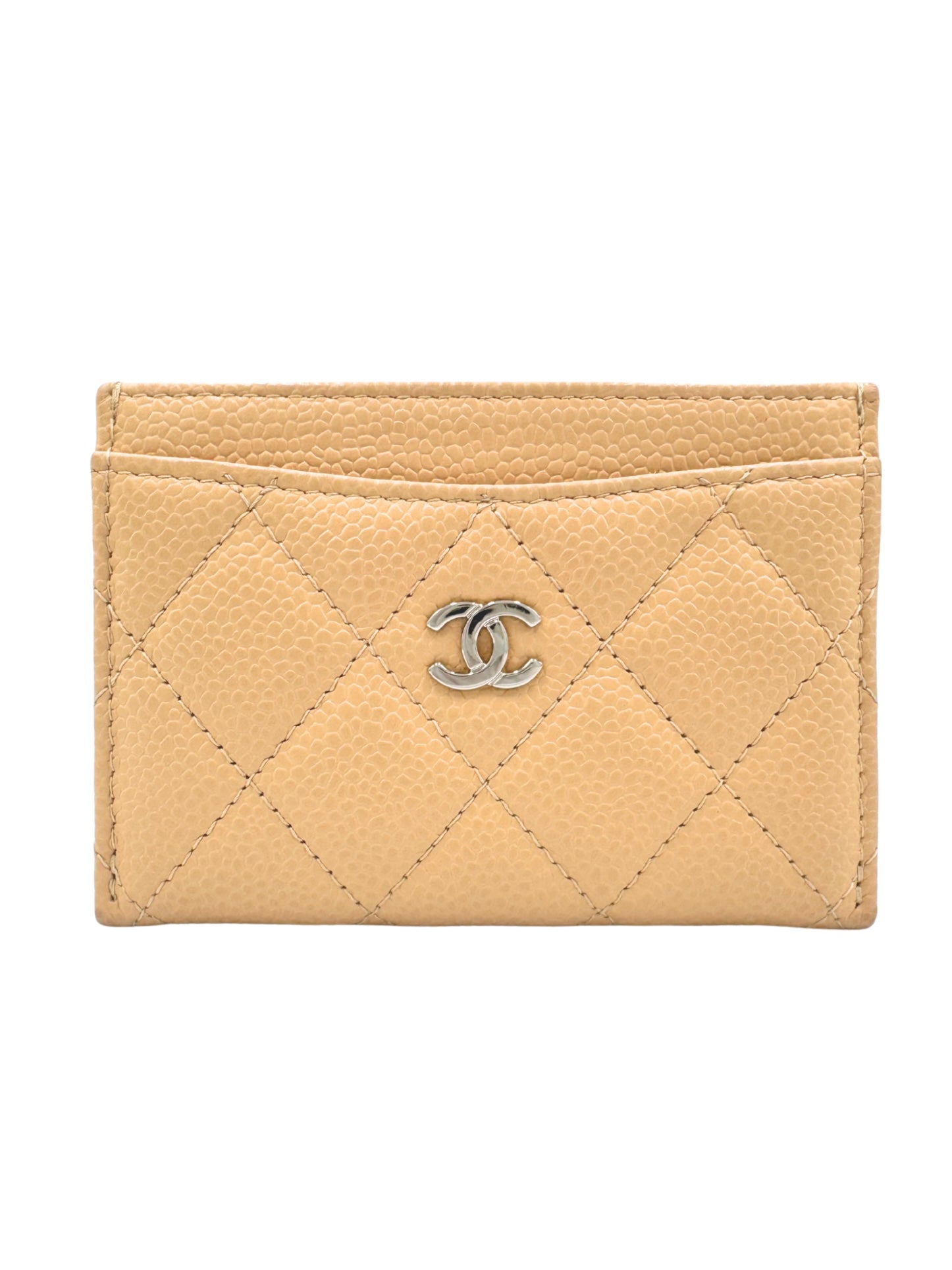 Classic Quilted CC Card Holder Wallet in Beige Claire Caviar Leather