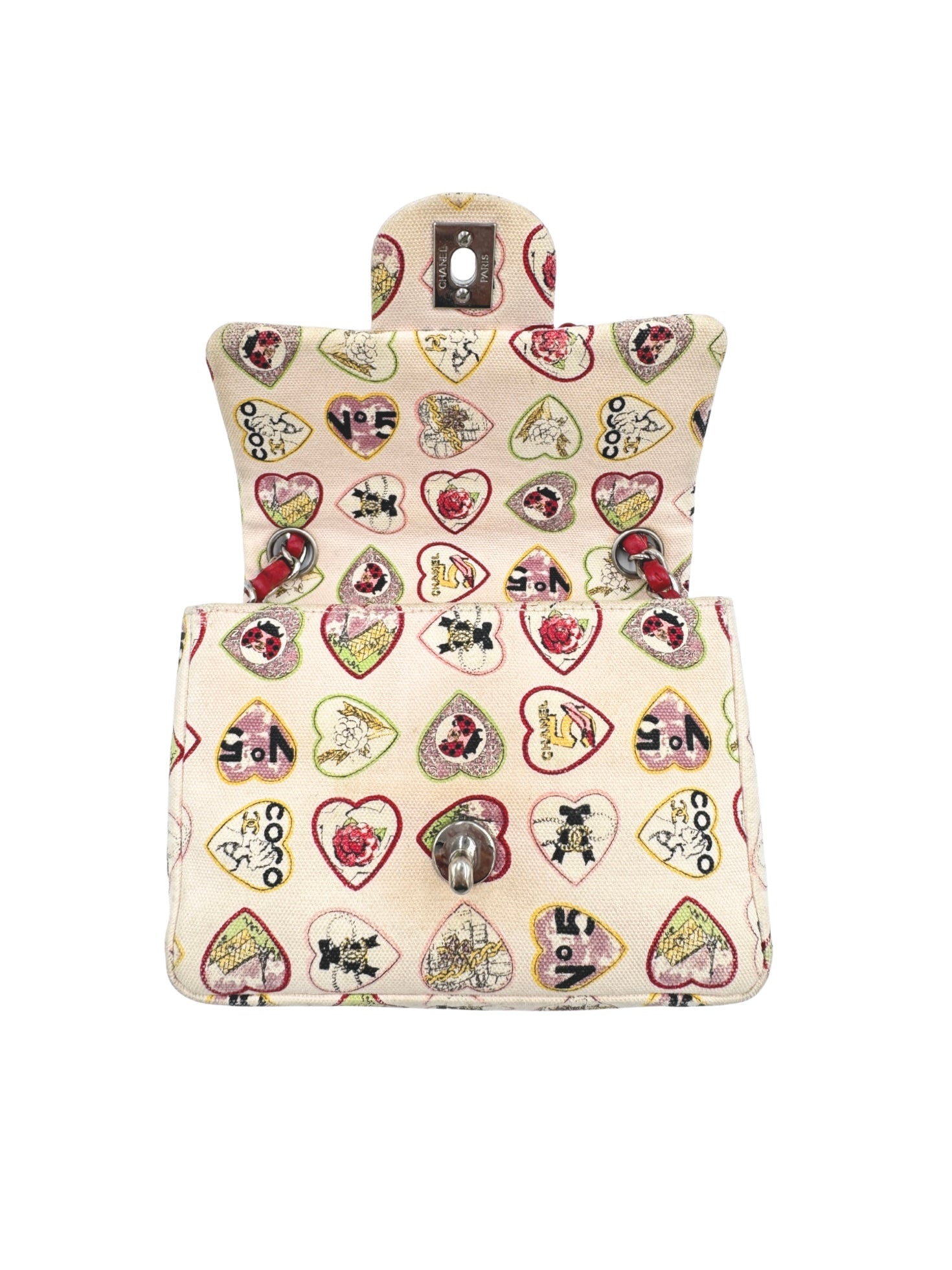 Limited-Edition Valentine's Collection Sweetheart Square Mini Classic Flap Bag in Heart Printed Ivory Canvas