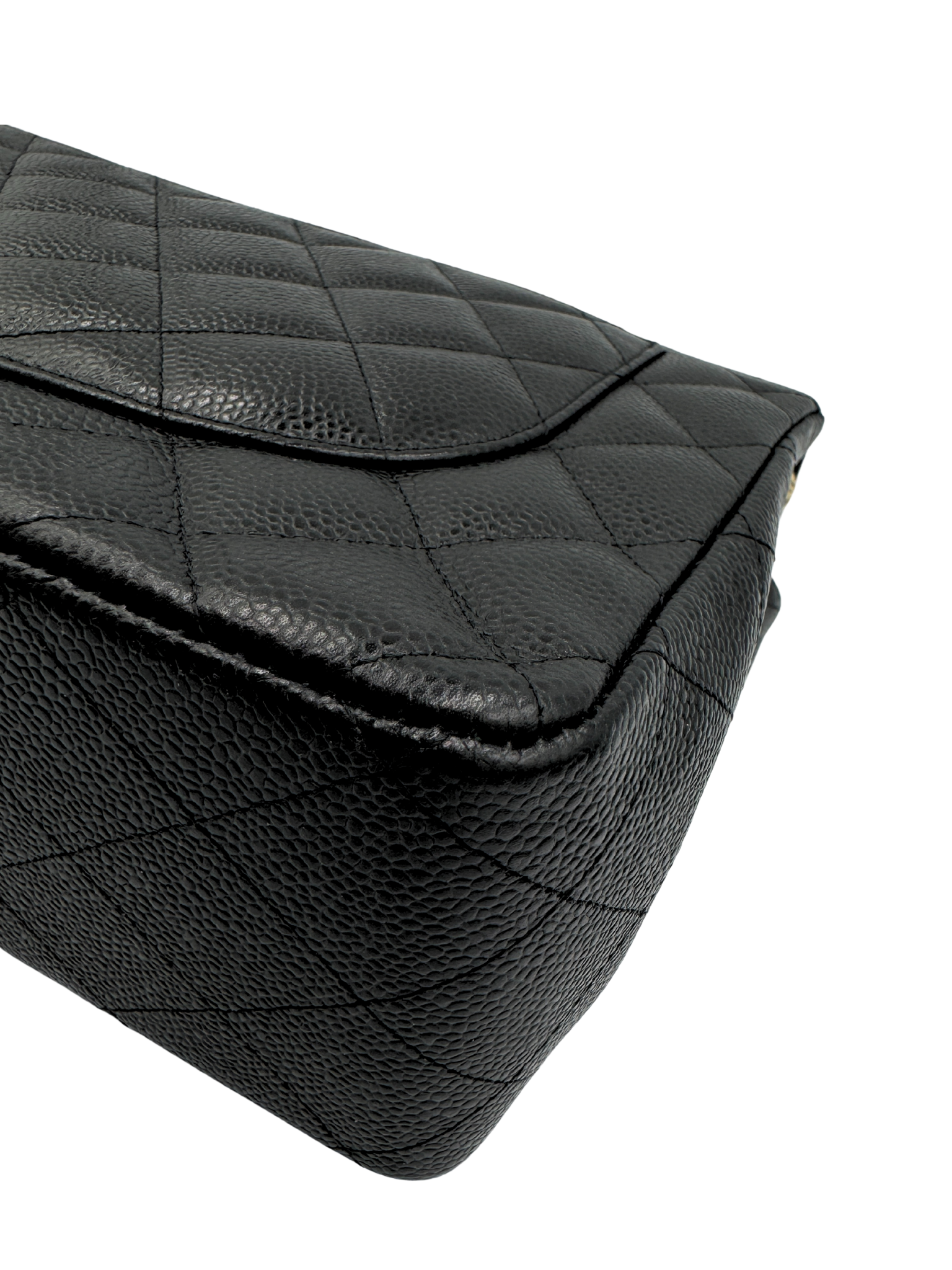 Quilted Jumbo Classic Double Flap Shoulder Bag in Black Caviar Leather