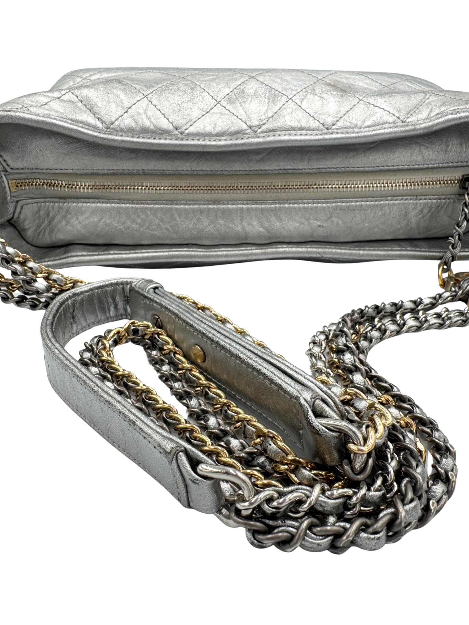 Medium Gabrielle Hobo Shoulder Bag in Aged Silver Calfskin Leather