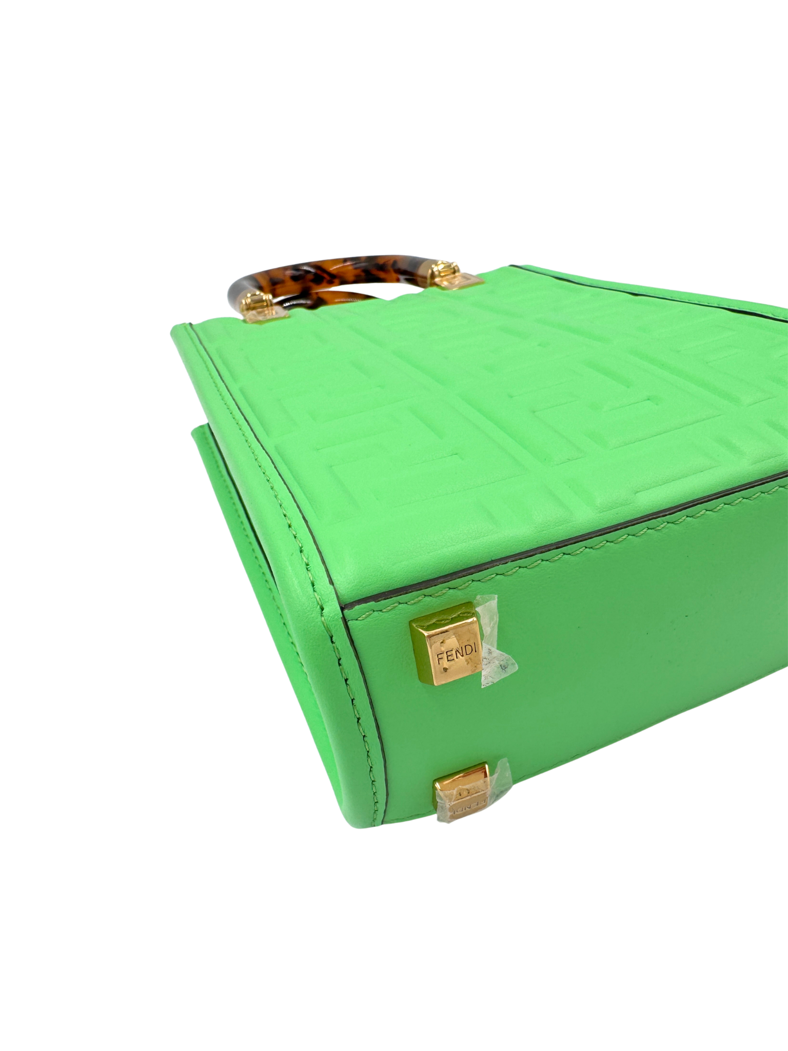FF Mini Sunshine Shopping Tote Bag with Top Handle in Green Leather
