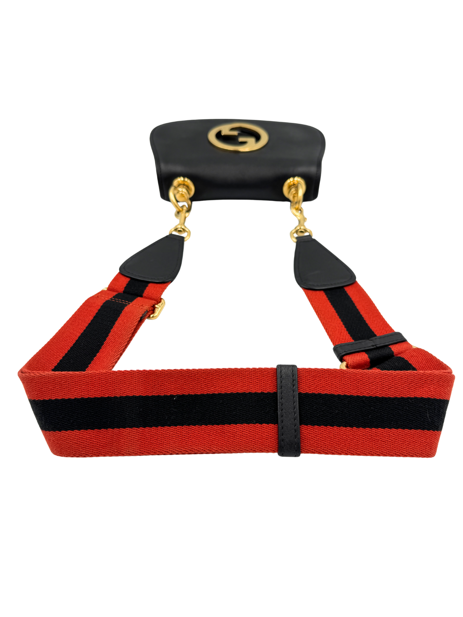 Small Blondie GG Logo Shoulder Bag with Canvas Strap in Black Leather