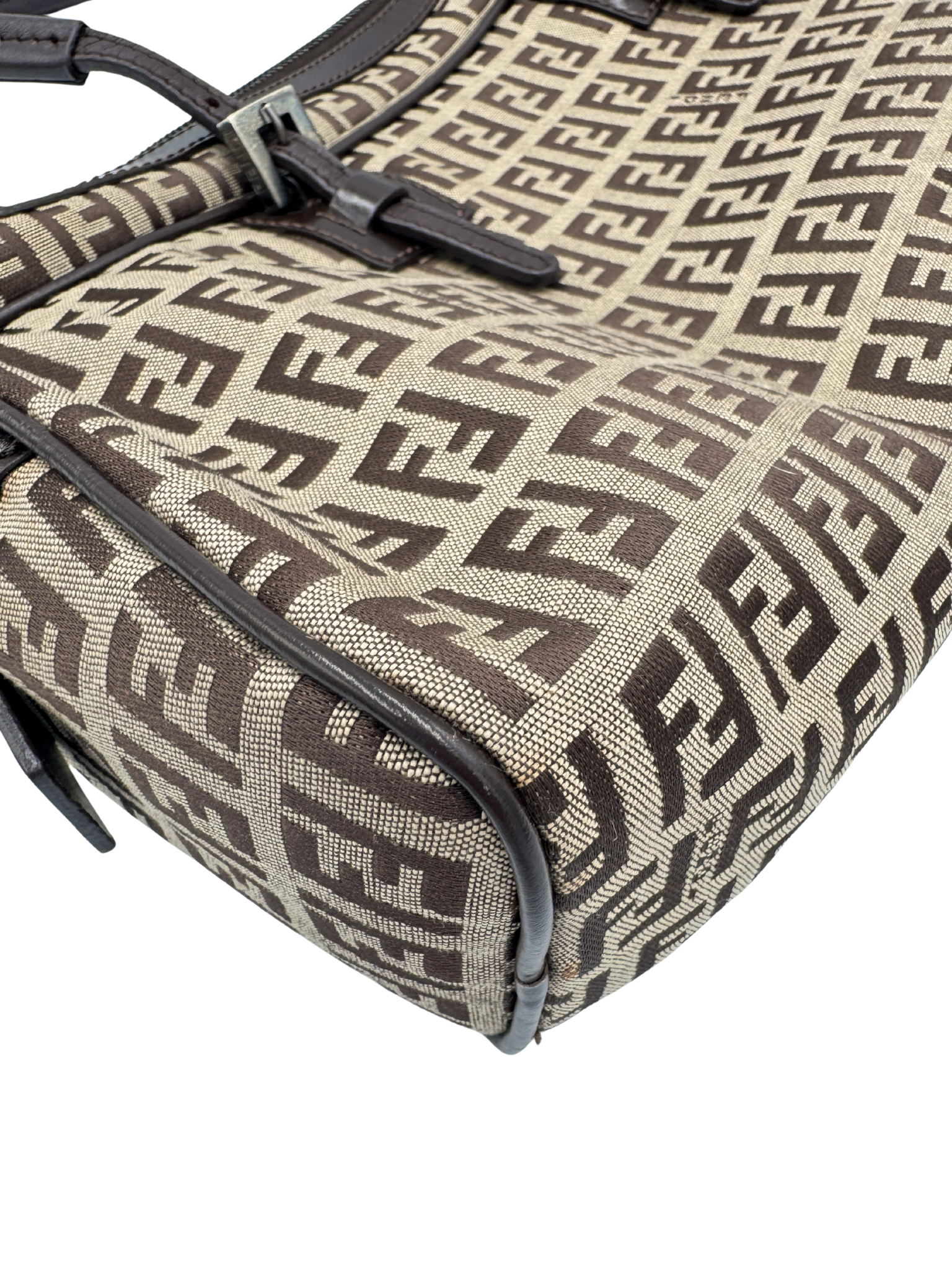 Vintage FF Zucchino Bauletto Shoulder Bag in Brown Monogram Logo Jacquard Fabric