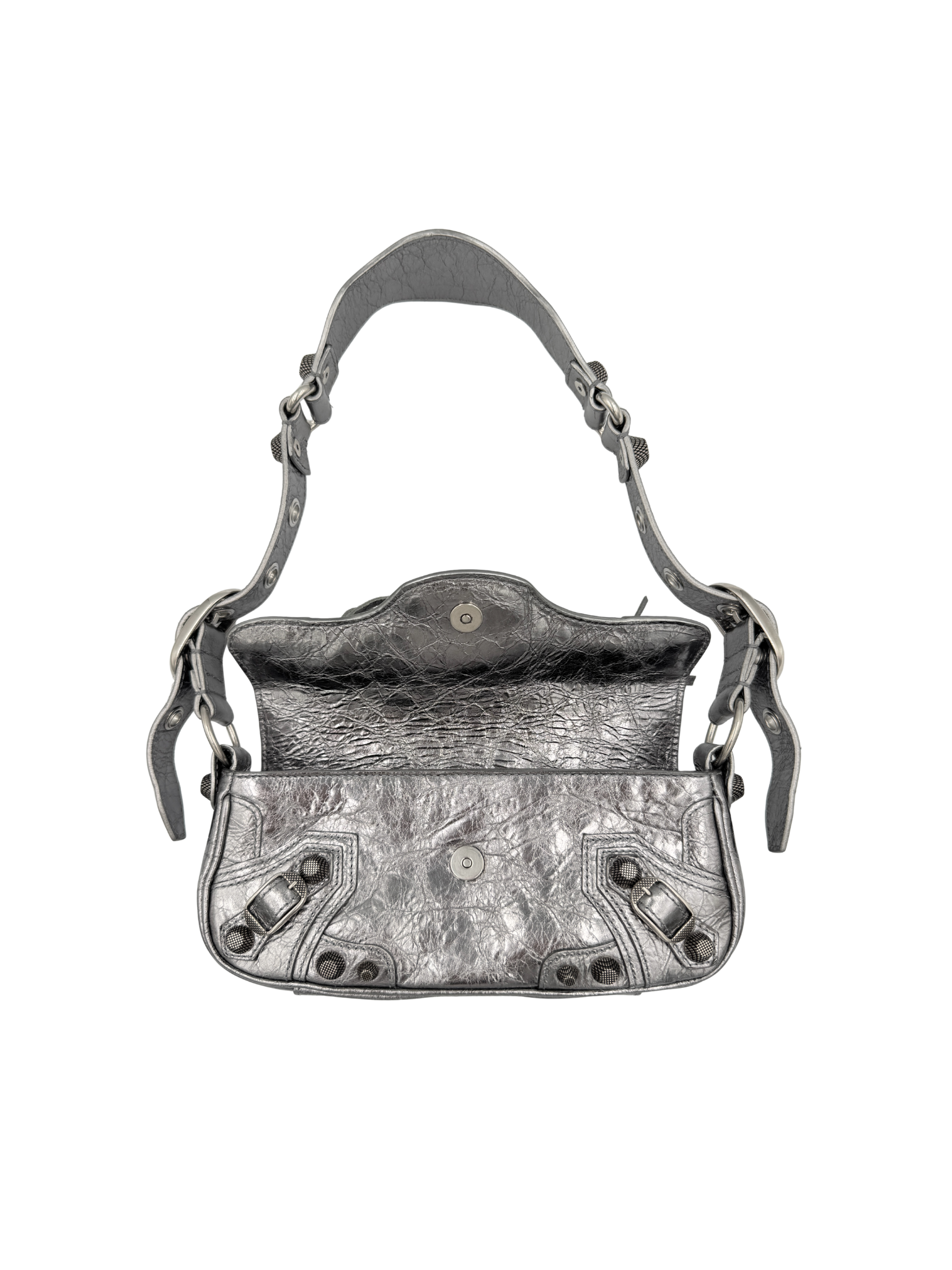 Metallic Small Le Cagole Sling City Shoulder Bag in Aged Silver Pewter Leather